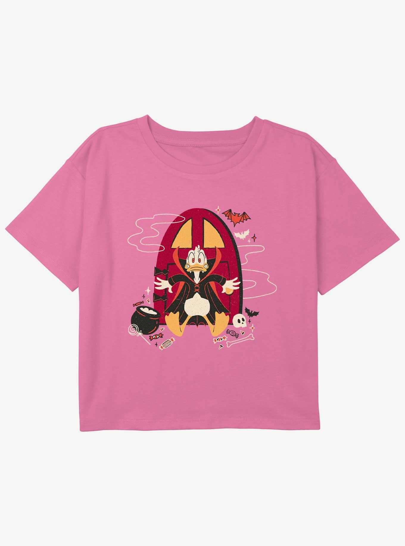 Disney Donald Duck Donald Vampire Youth Girls Boxy Crop T-Shirt, PINK, hi-res