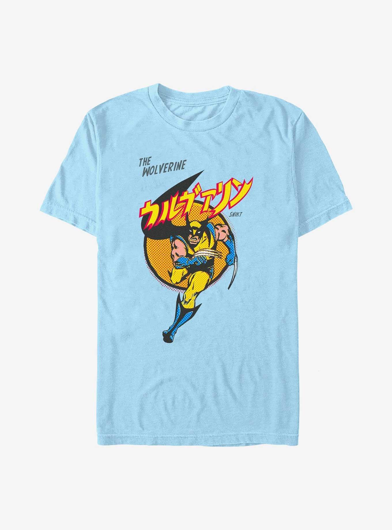 Marvel X-Men Wolverine Sprint Japanese Writing T-Shirt, LT BLUE, hi-res