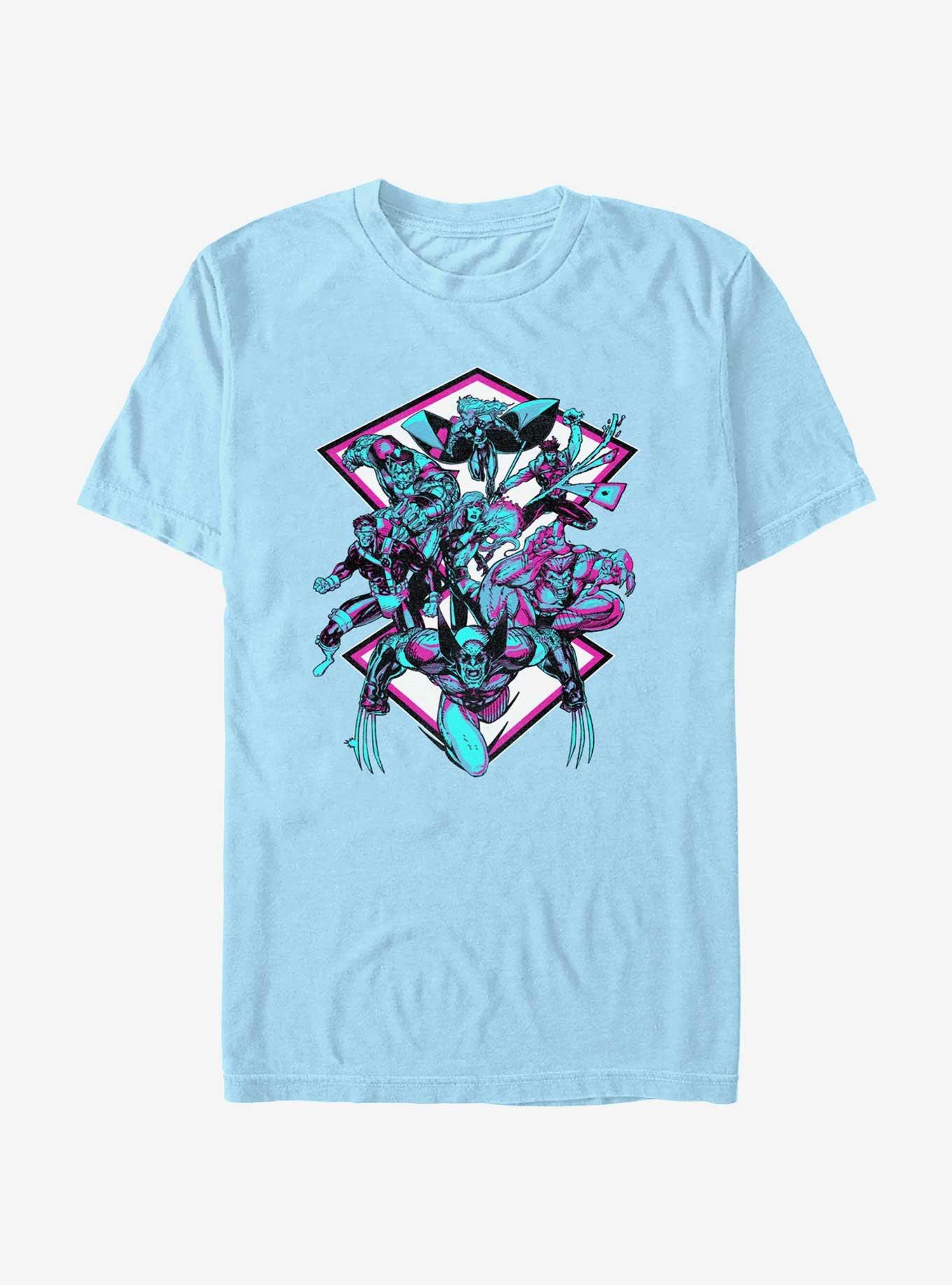 Marvel X-Men Characters Diamond PanelT-Shirt, LT BLUE, hi-res