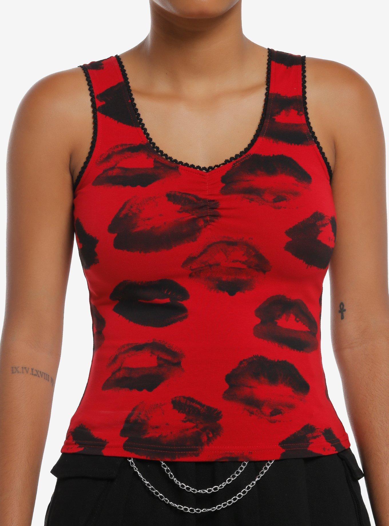 Social Collision Red & Black Lips Girls Tank Top, , hi-res