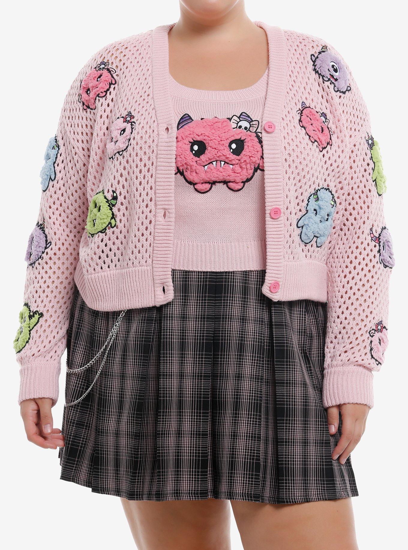 Sweet Society Fuzzy Monster Girls Cardigan & Tank Top Set Plus Size, MULTI, hi-res