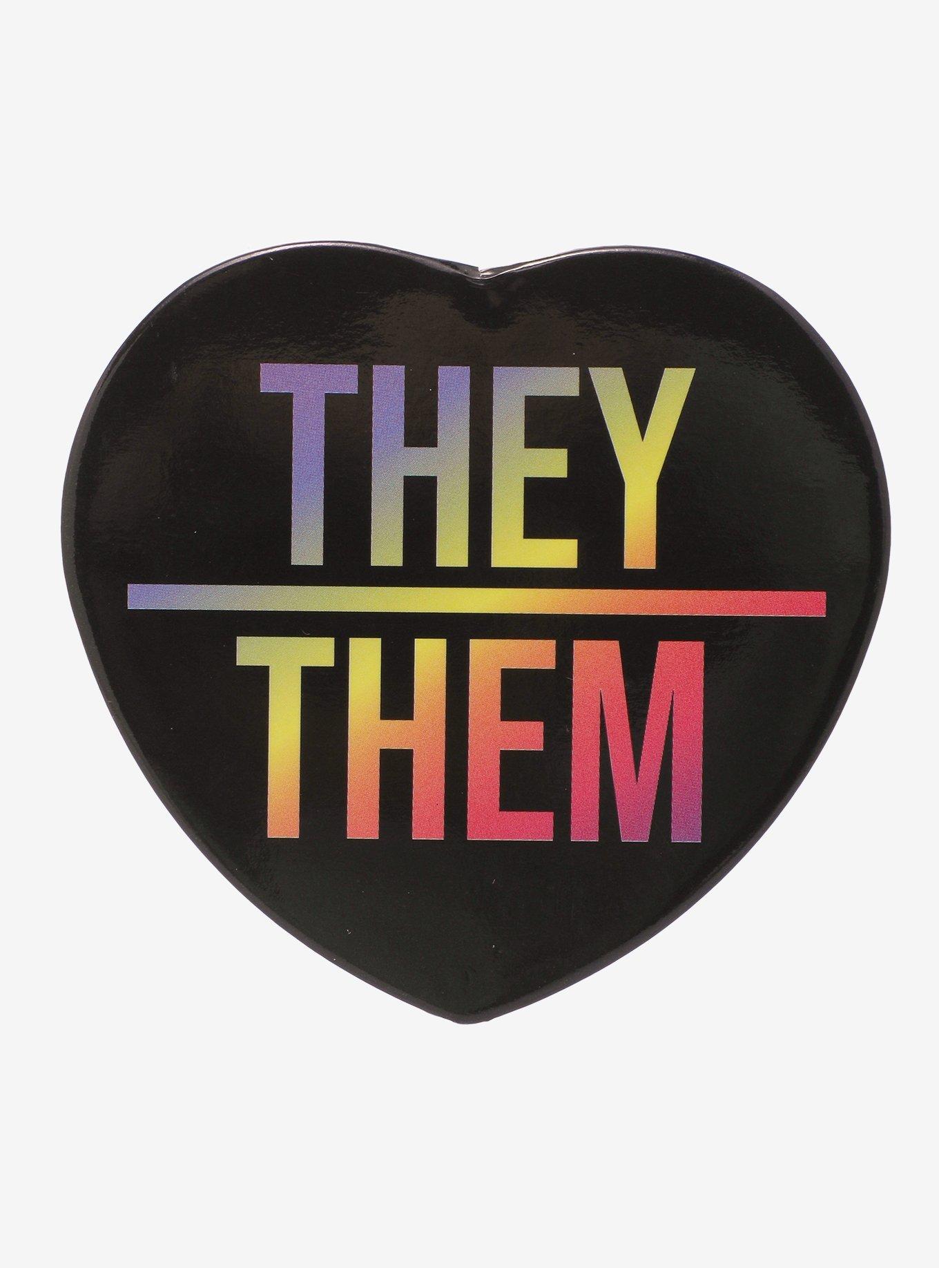 They/Them Pronoun Heart 3 Inch Button, , hi-res