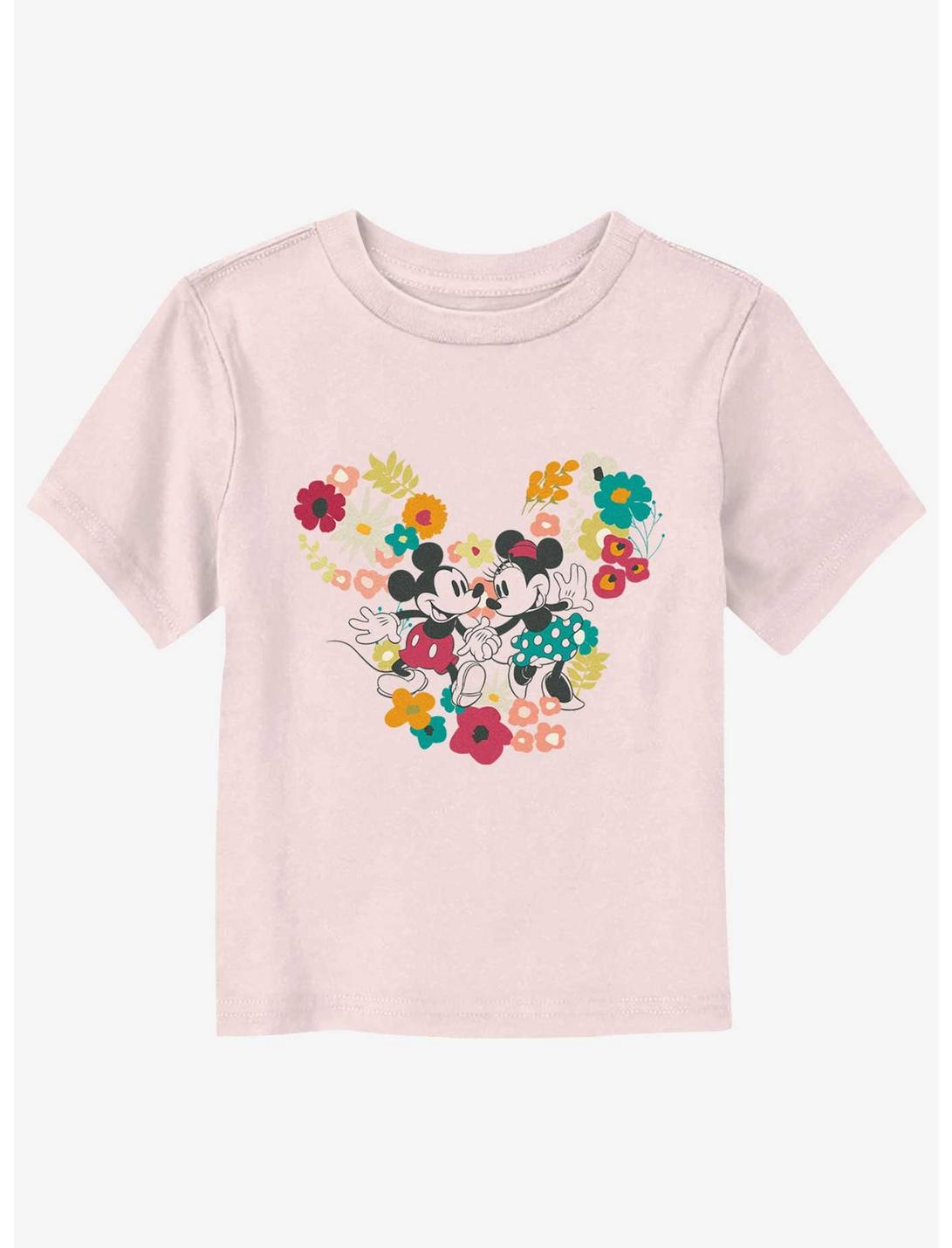 Disney Mickey and Minnie Mouse Floral Outline Toddler T-Shirt, LIGHT PINK, hi-res
