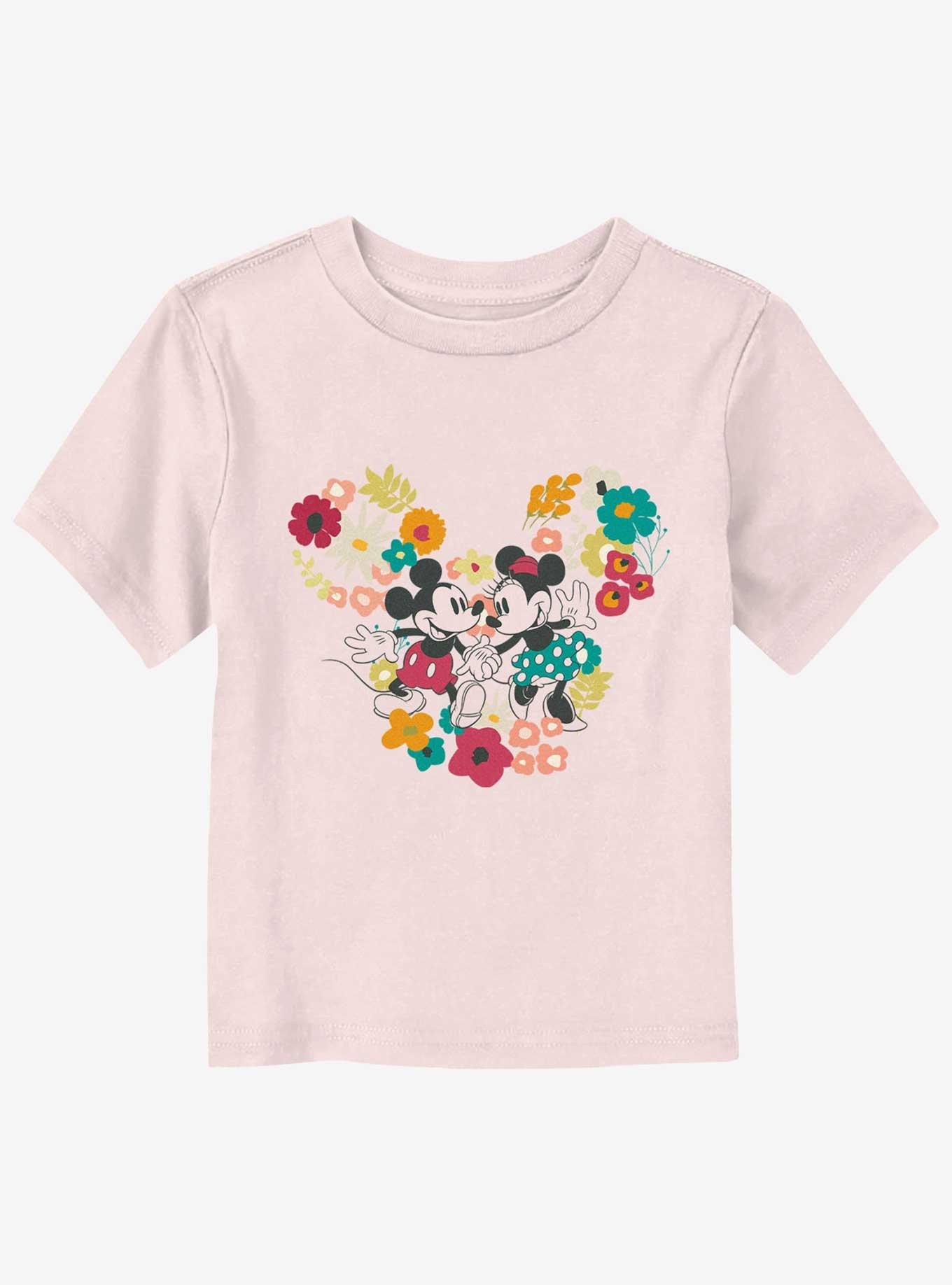 Disney Mickey and Minnie Mouse Floral Outline Toddler T-Shirt, , hi-res