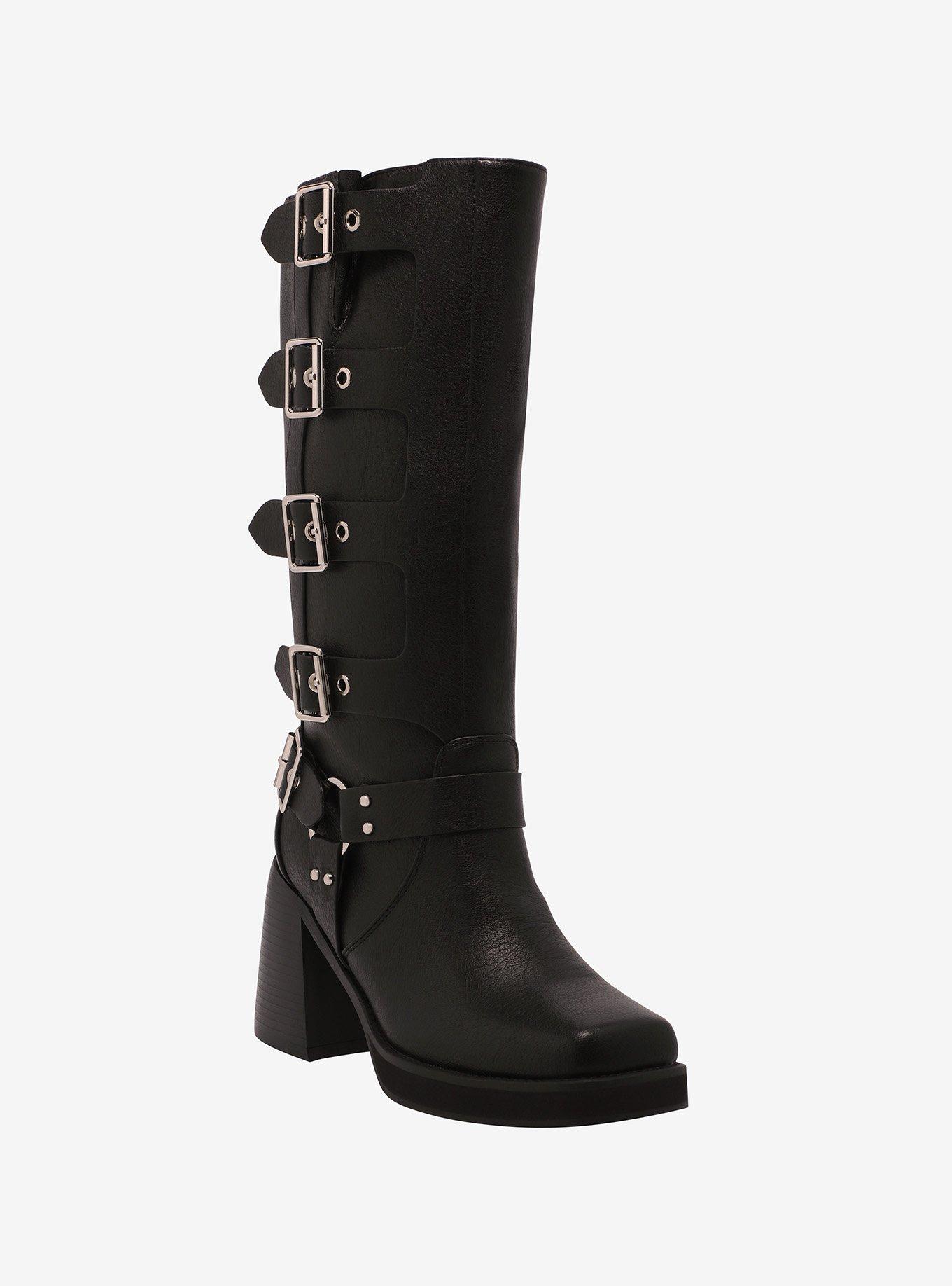 Azalea Wang Black Bronson Buckle Strap Boots, , hi-res