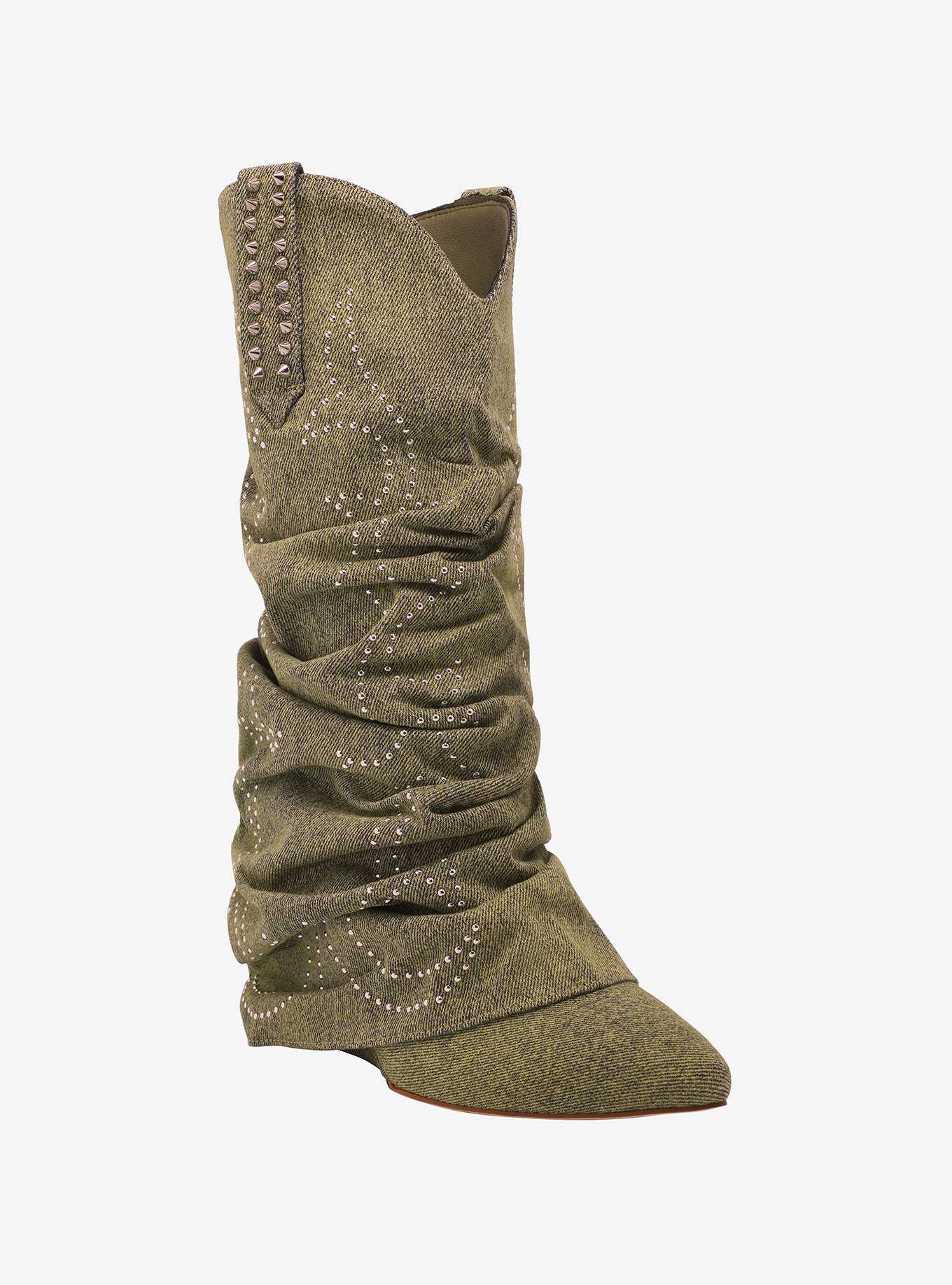 Azalea Wang Sinead Green Denim Cowgirl Boots, , hi-res