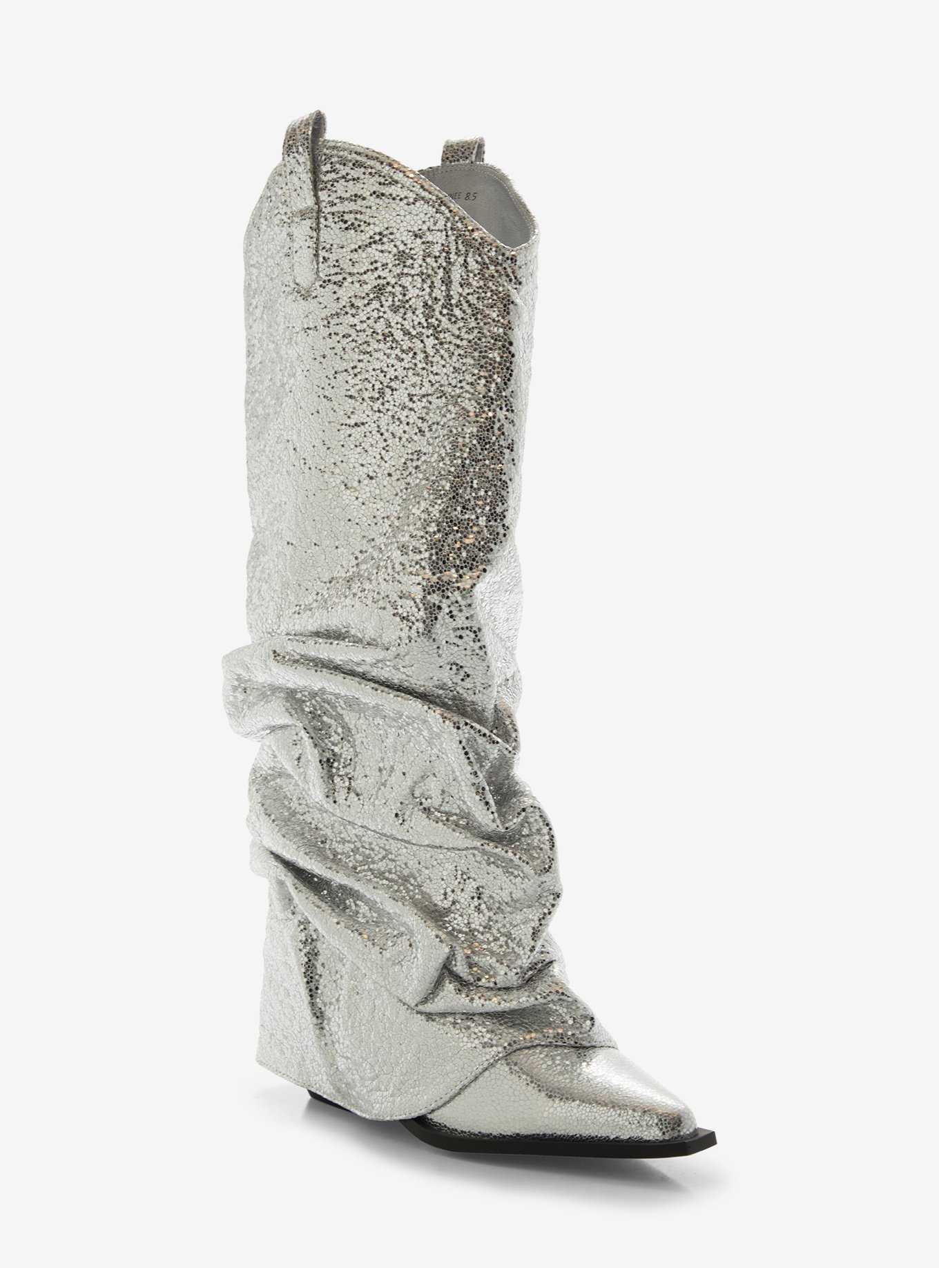 Azalea Wang Shawnee Silver Fold Over Wedge Boots, , hi-res
