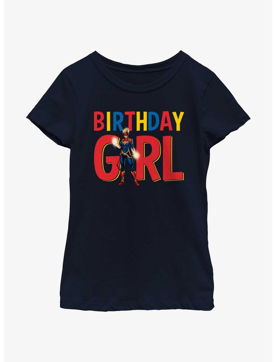 Marvel Avengers Birthday Girl Captain Marvel Youth Girls T-Shirt, NAVY, hi-res