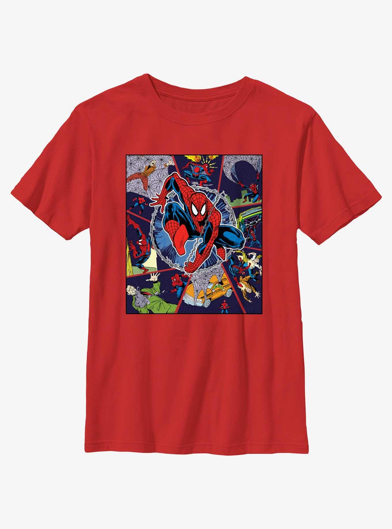 Marvel Spider-Man Comic Strip Collage Youth T-Shirt, RED, hi-res