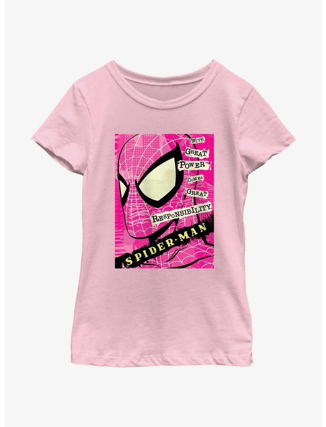 Marvel Spider-Man Power And Responsibility Quote Youth Girls T-Shirt, PINK, hi-res