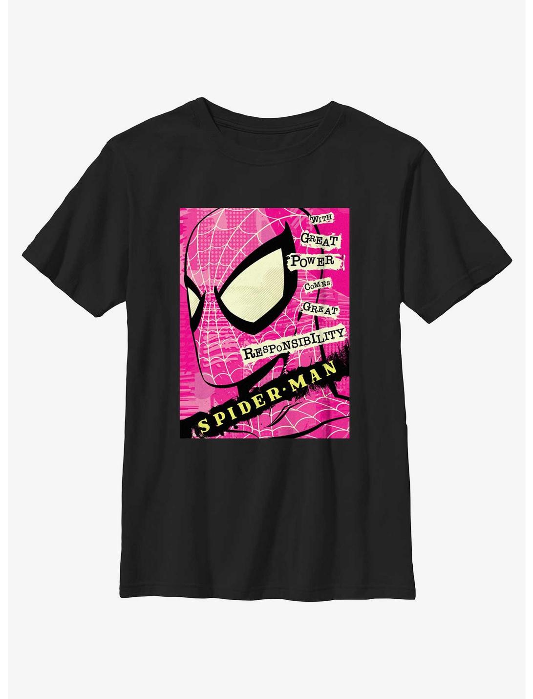 Marvel Spider-Man Power And Responsibility Quote Youth T-Shirt, BLACK, hi-res