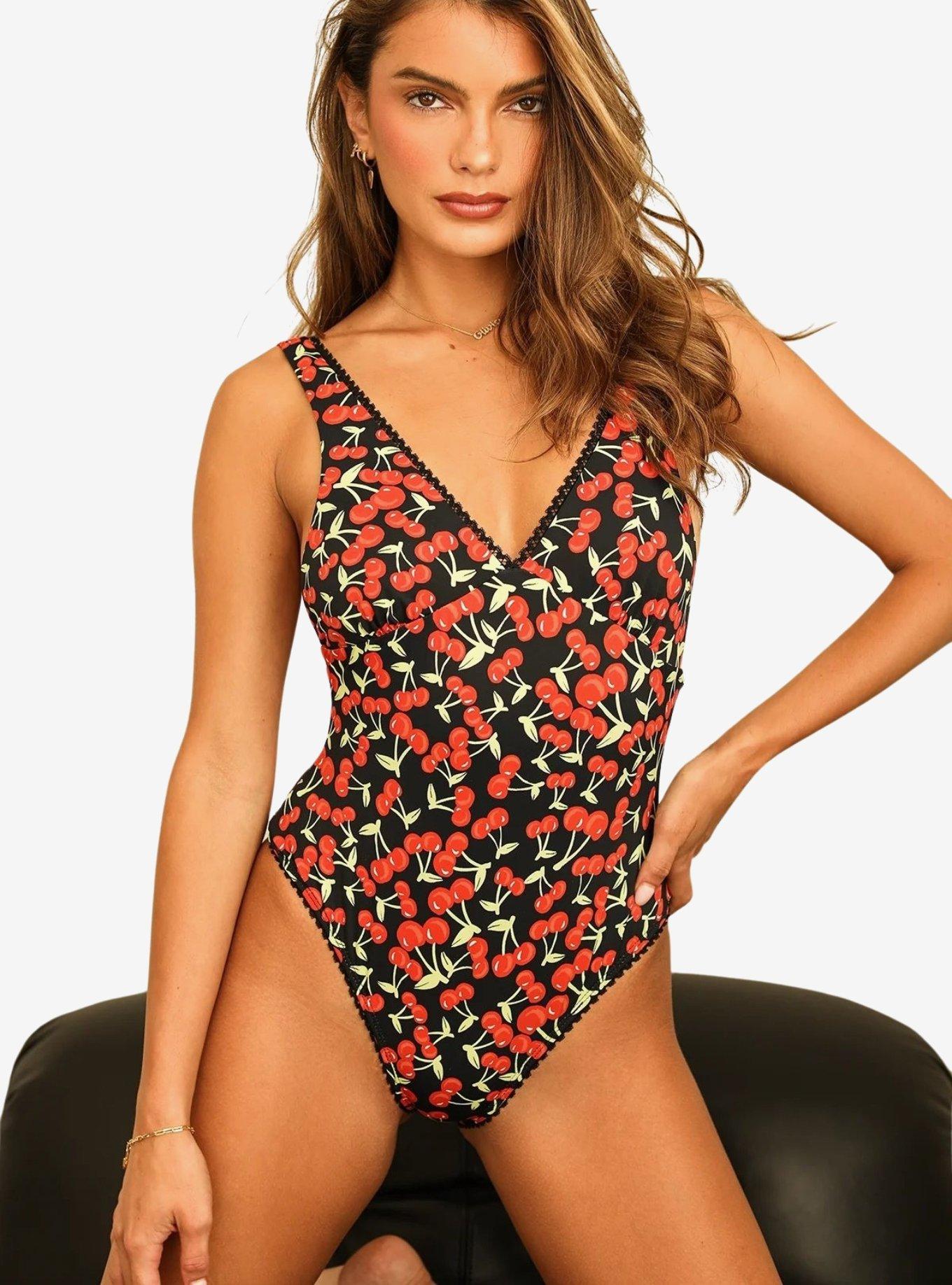 Dippin' Daisy's Hefner V Neck Ruffle Swim One Piece Cherise, , hi-res