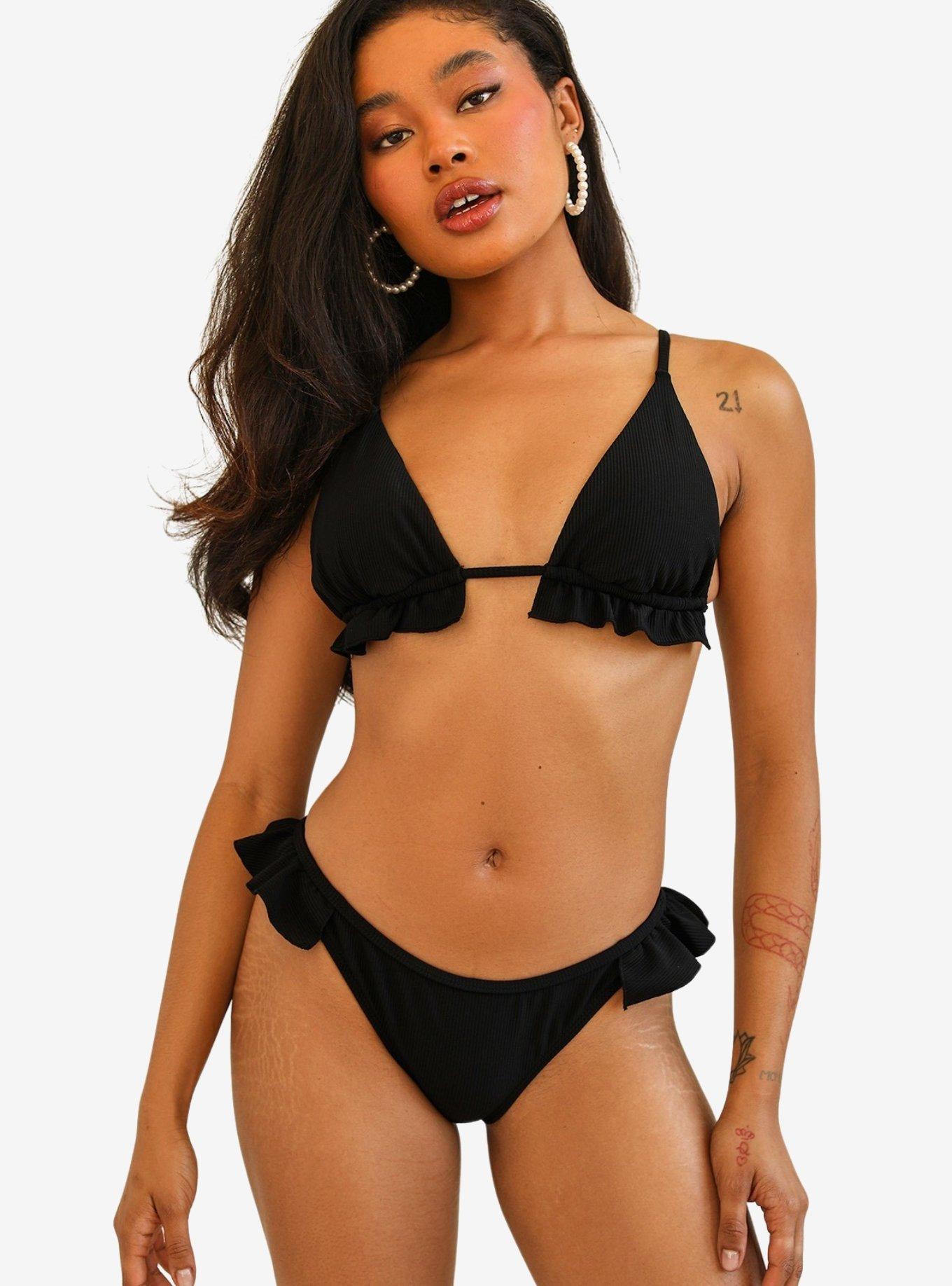 Dippin' Daisy's Lillian Cheeky Ruffle Swim Bottom Black Rib, , hi-res