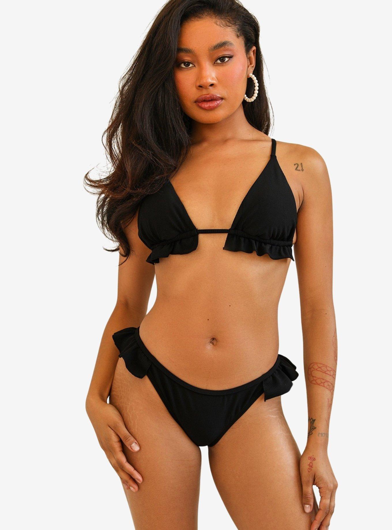 Dippin' Daisy's Isla Ruffle Triangle Swim Top Black Rib, , hi-res