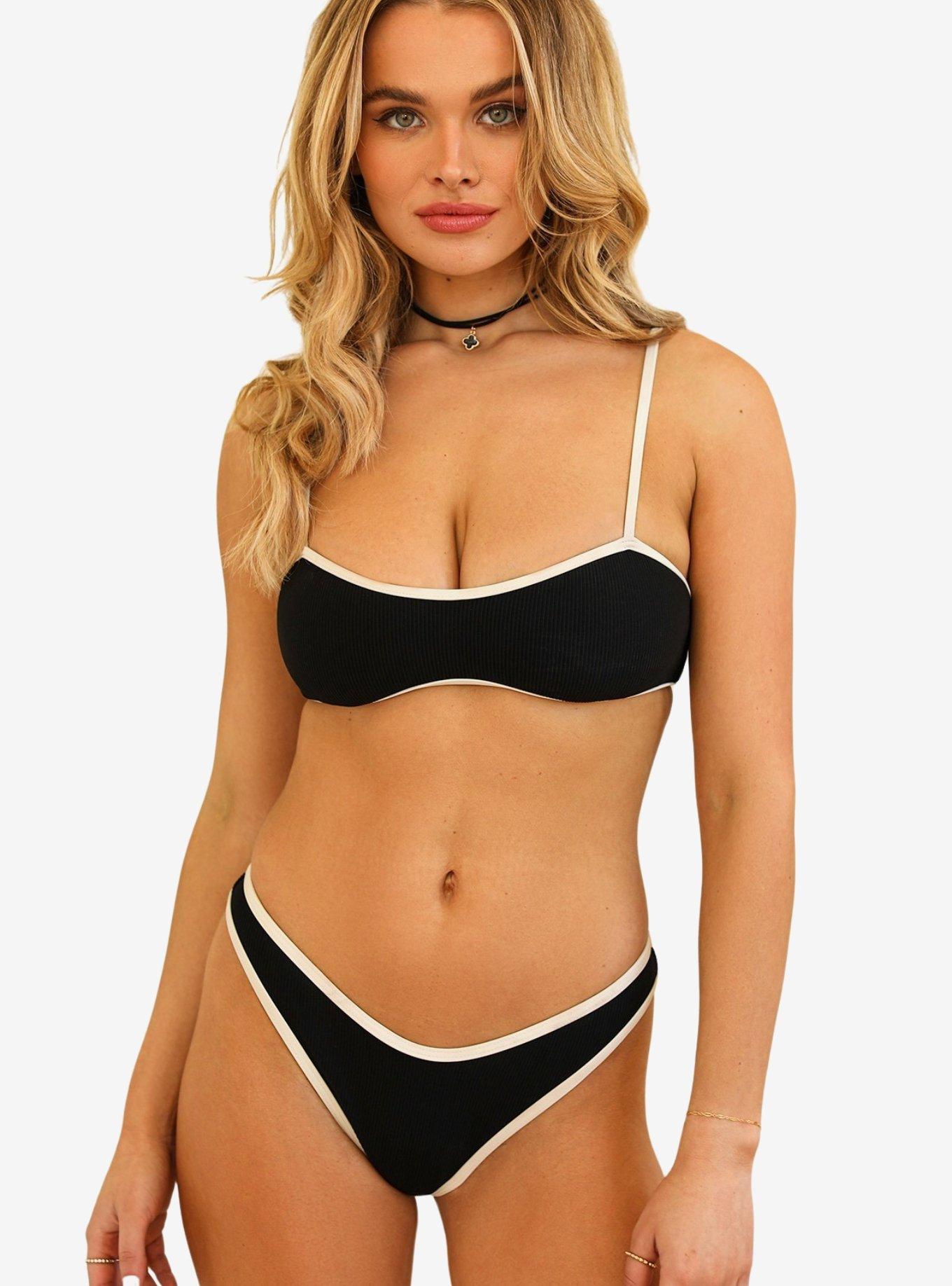Dippin' Daisy's Glow Cheeky Swim Bottom Black Rib, , hi-res