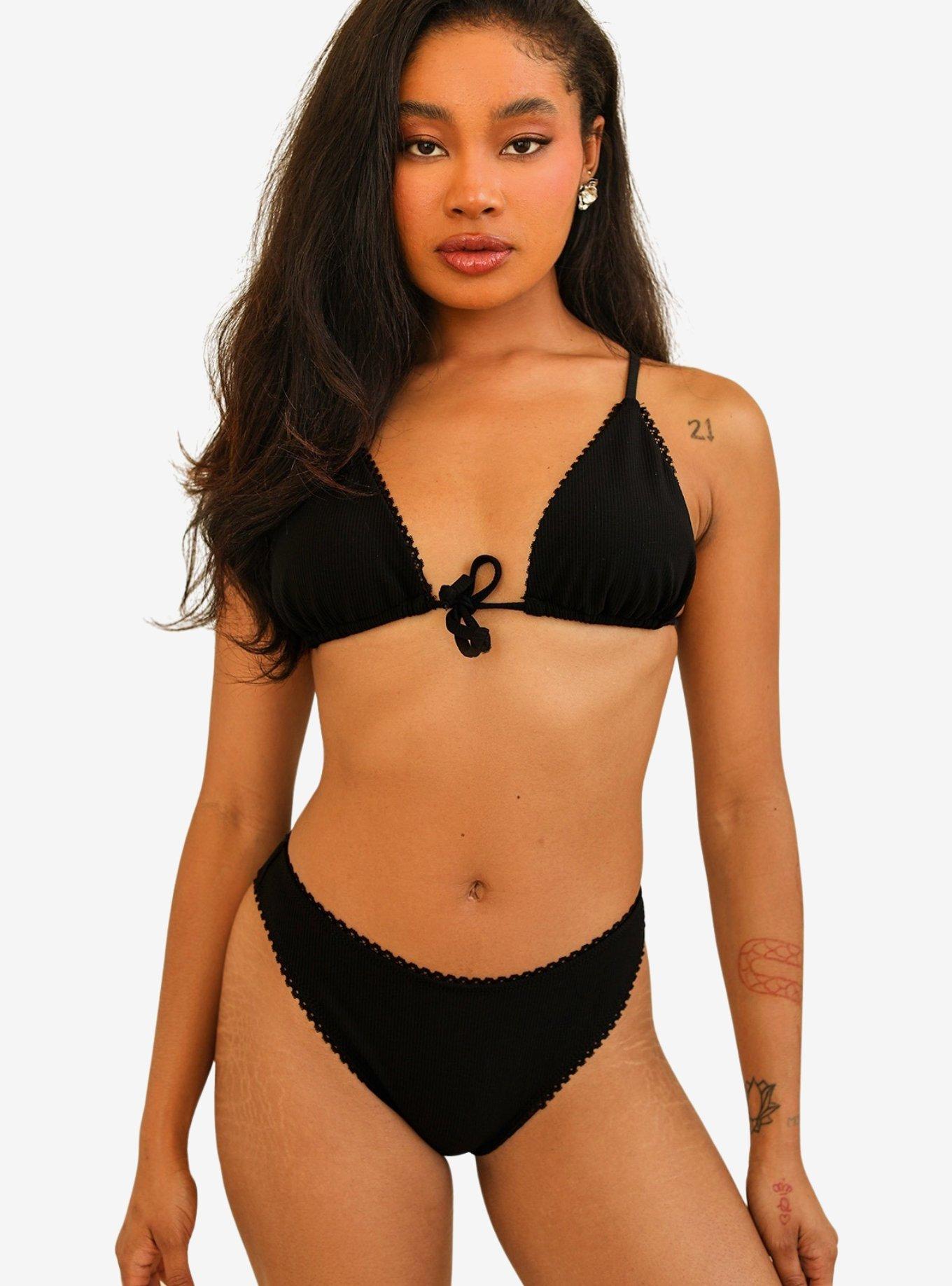 Dippin' Daisy's Cindy Cheeky Swim Bottom Black Rib, , hi-res