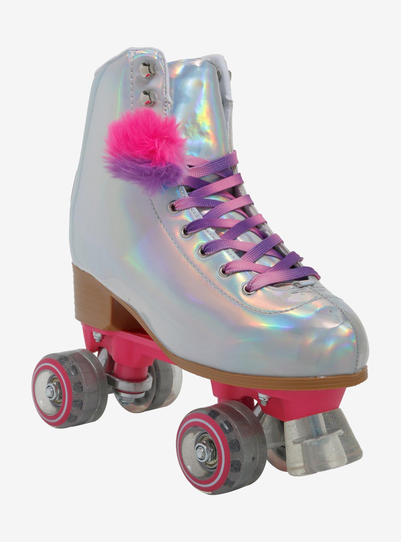 Cosmic Skates Silver Iridescent Pom Pom Roller Skates, MULTI, hi-res