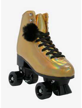 Cosmic Skates Gold Iridescent Pom Pom Roller Skates, , hi-res