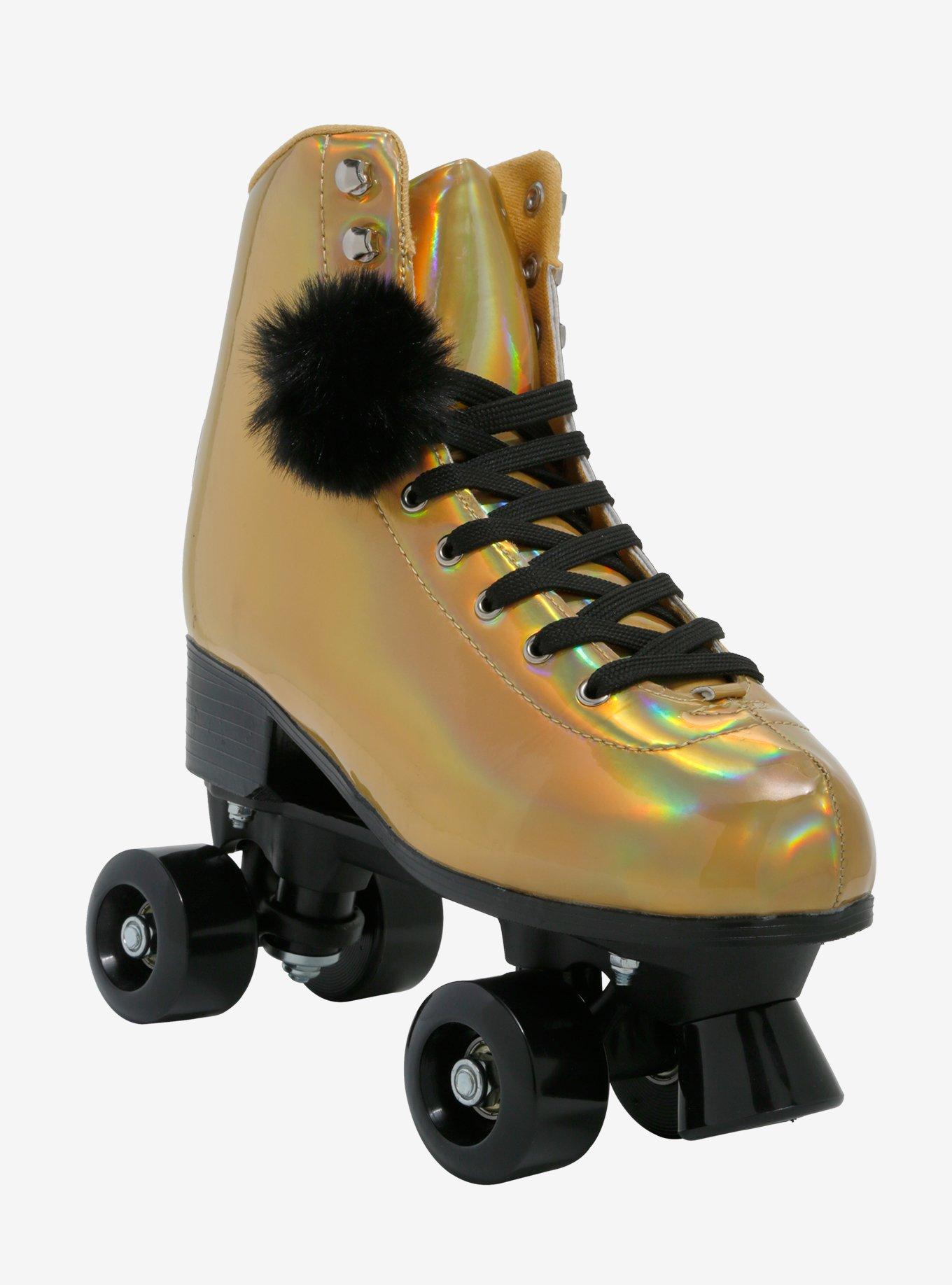 Cosmic Skates Gold Iridescent Pom Pom Roller Skates, MULTI, hi-res