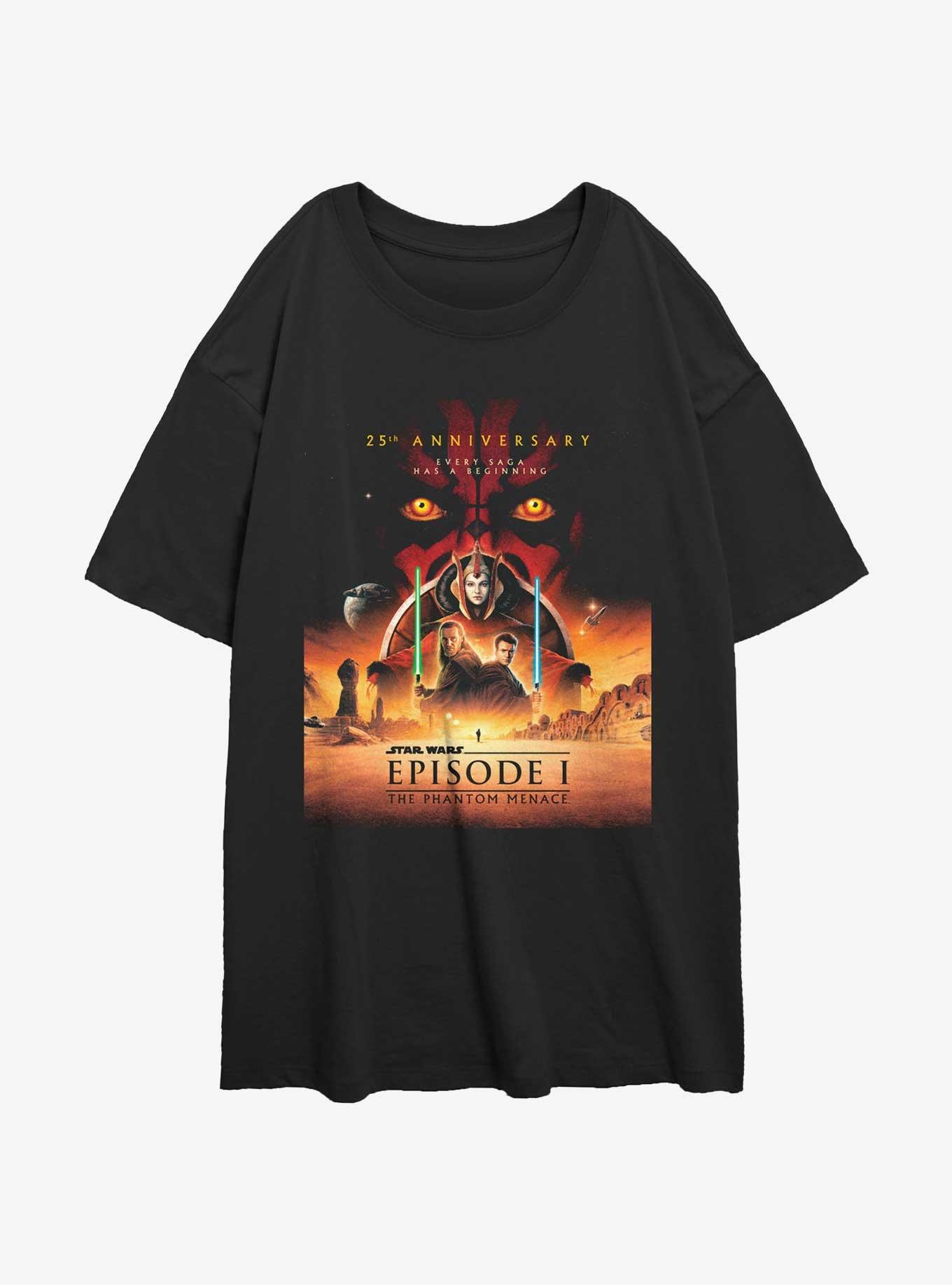 Star Wars Episode I: The Phantom Menace 25th Anniversary Poster Womens Oversized T-Shirt, BLACK, hi-res