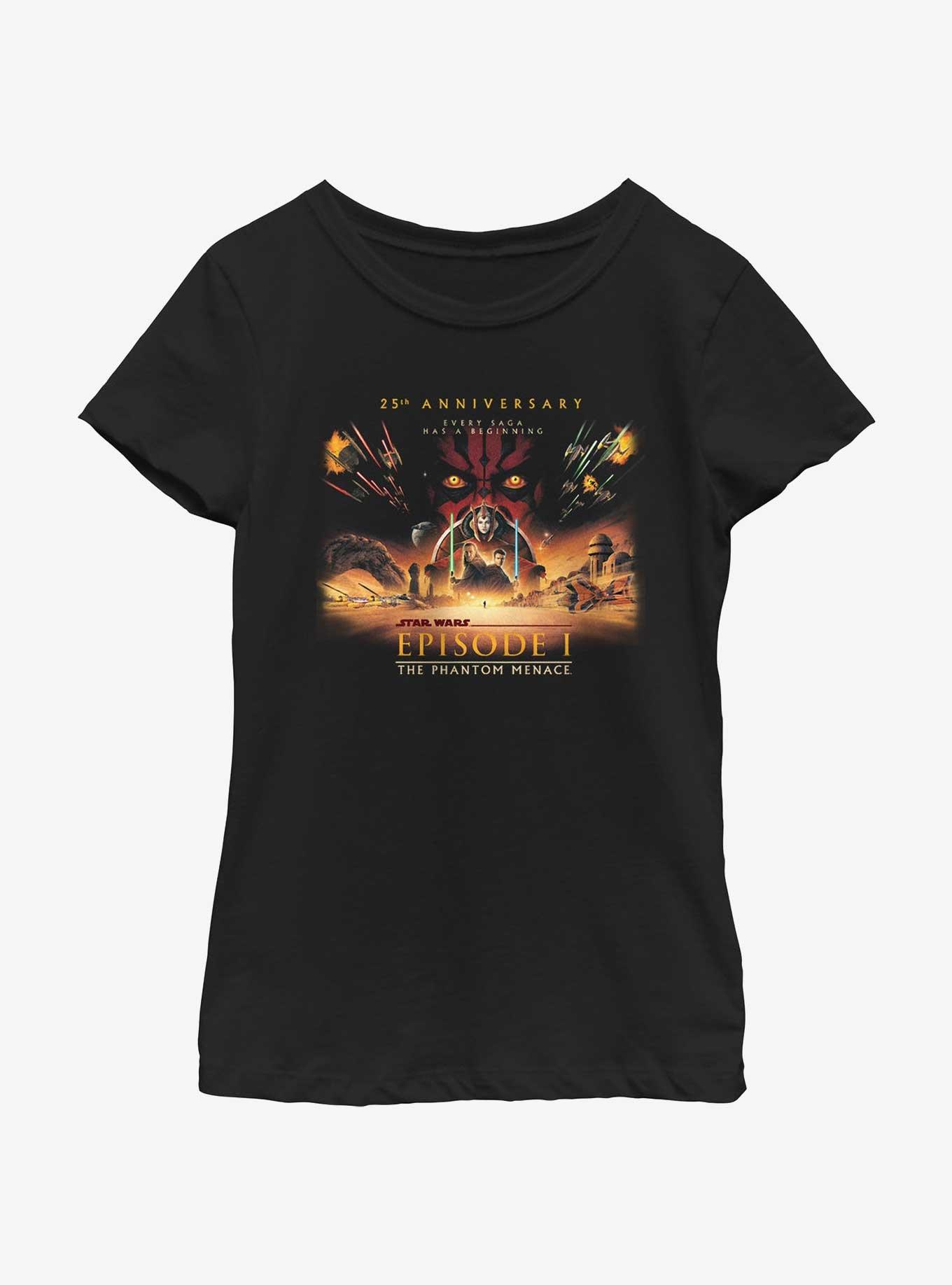 Star Wars Episode I: The Phantom Menace 25th Anniversary Full Poster Youth Girls T-Shirt, BLACK, hi-res