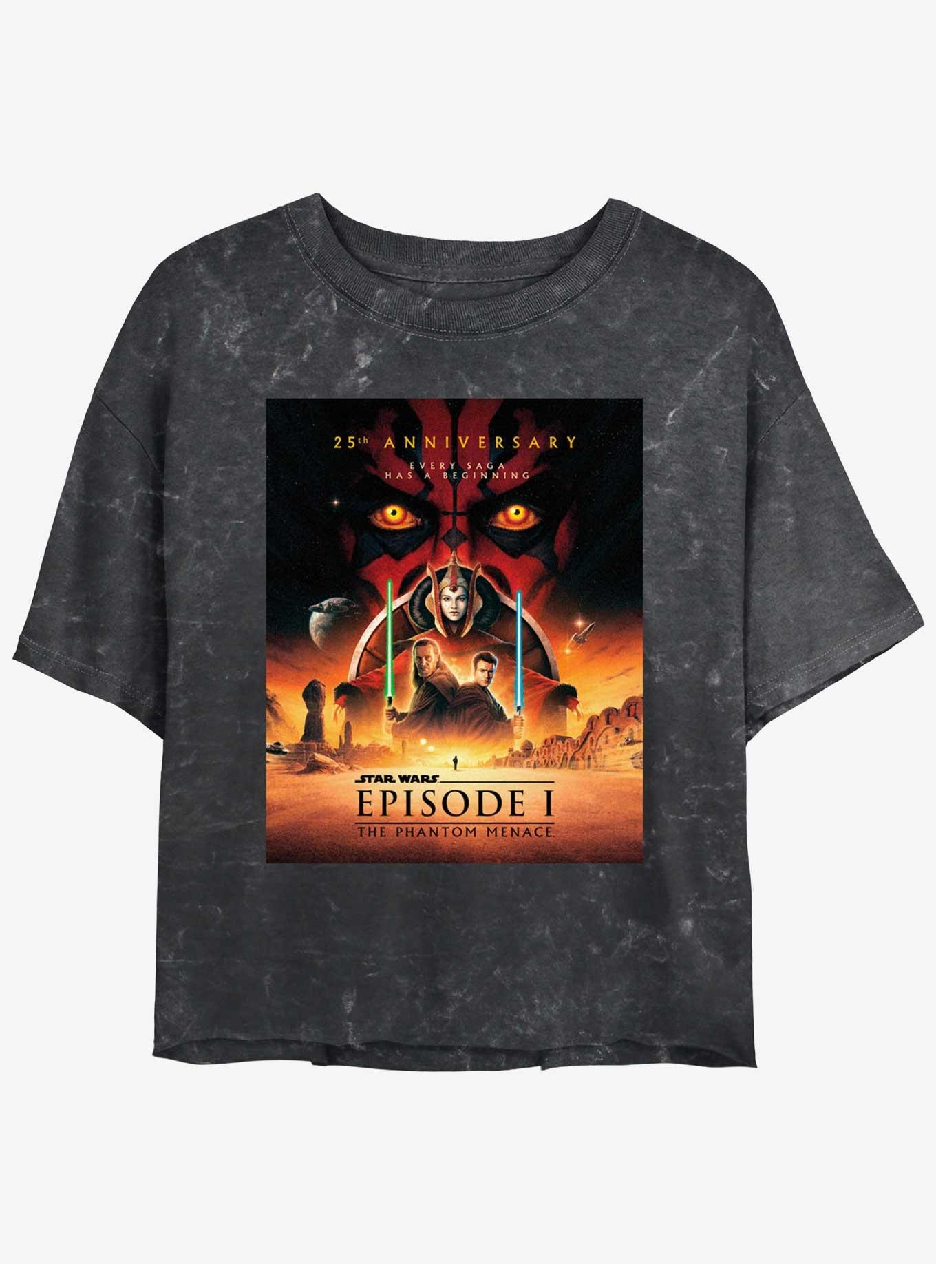 Star Wars Episode I: The Phantom Menace 25th Anniversary Poster Womens Mineral Wash Crop T-Shirt, BLACK, hi-res