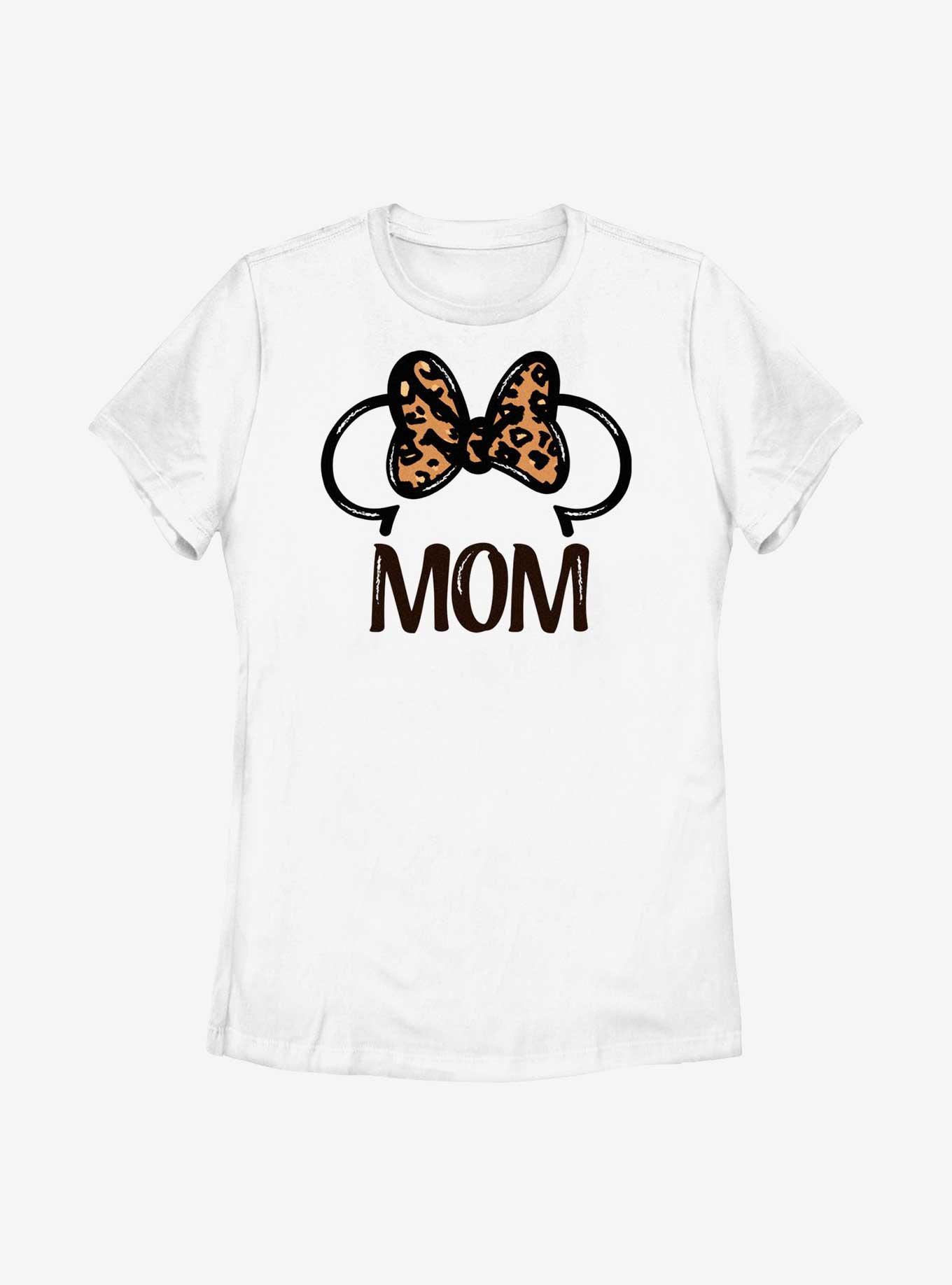 Disney Minnie Mouse Mom Leopard Fill Bow Womens T-Shirt, WHITE, hi-res