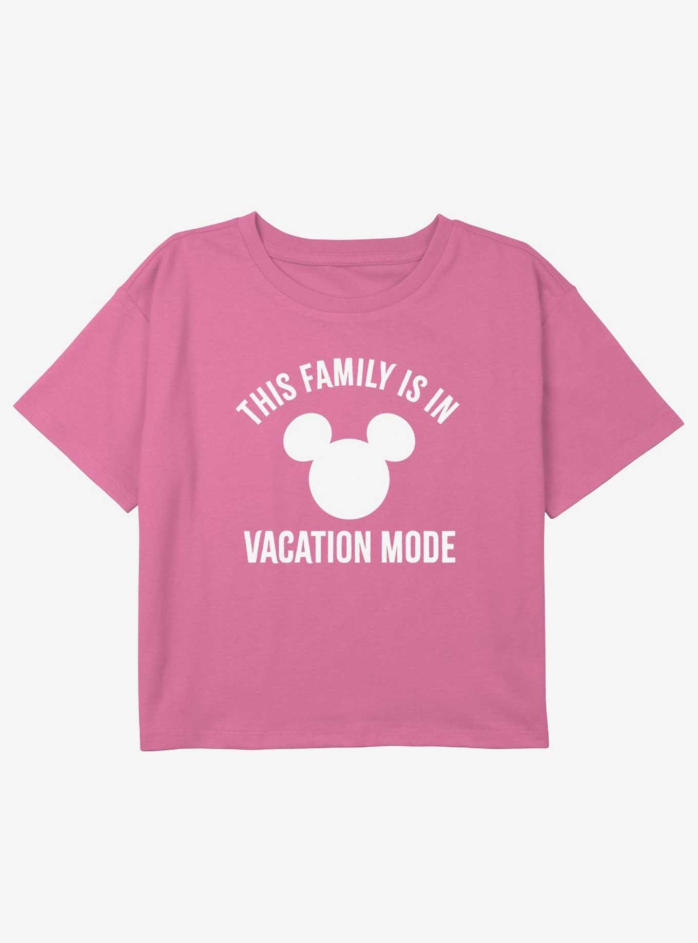 Disney Mickey Mouse This Family Is In Vacation Mode Girls Youth Boxy Crop T-Shirt, PINK, hi-res