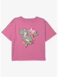 Nintendo Yoshi And Toad Triangle Youth Girls Boxy Crop T-Shirt, PINK, hi-res
