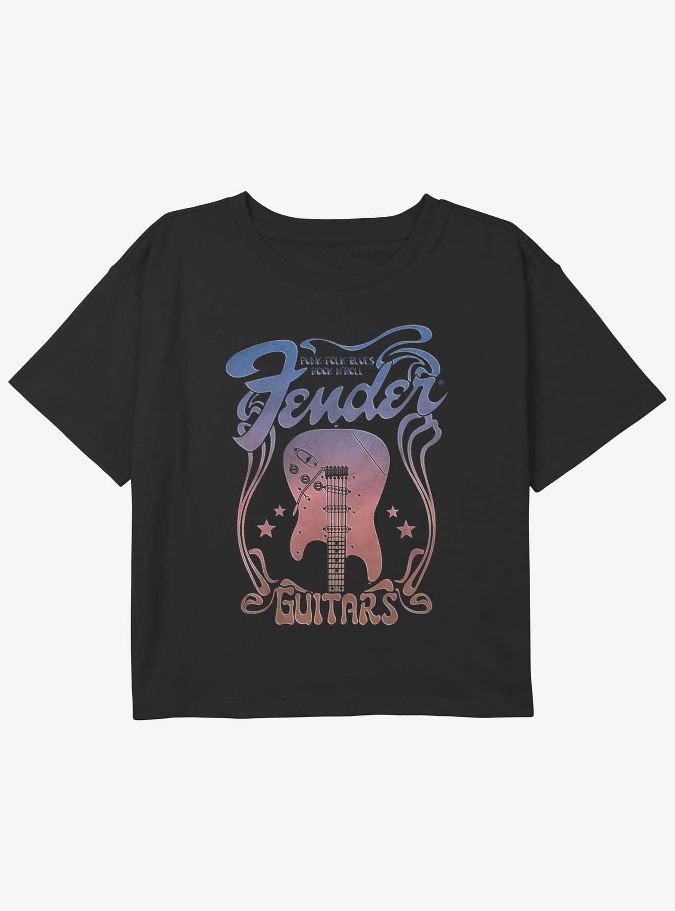 Fender Retro Guitar Poster Youth Girls Boxy Crop T-Shirt, , hi-res