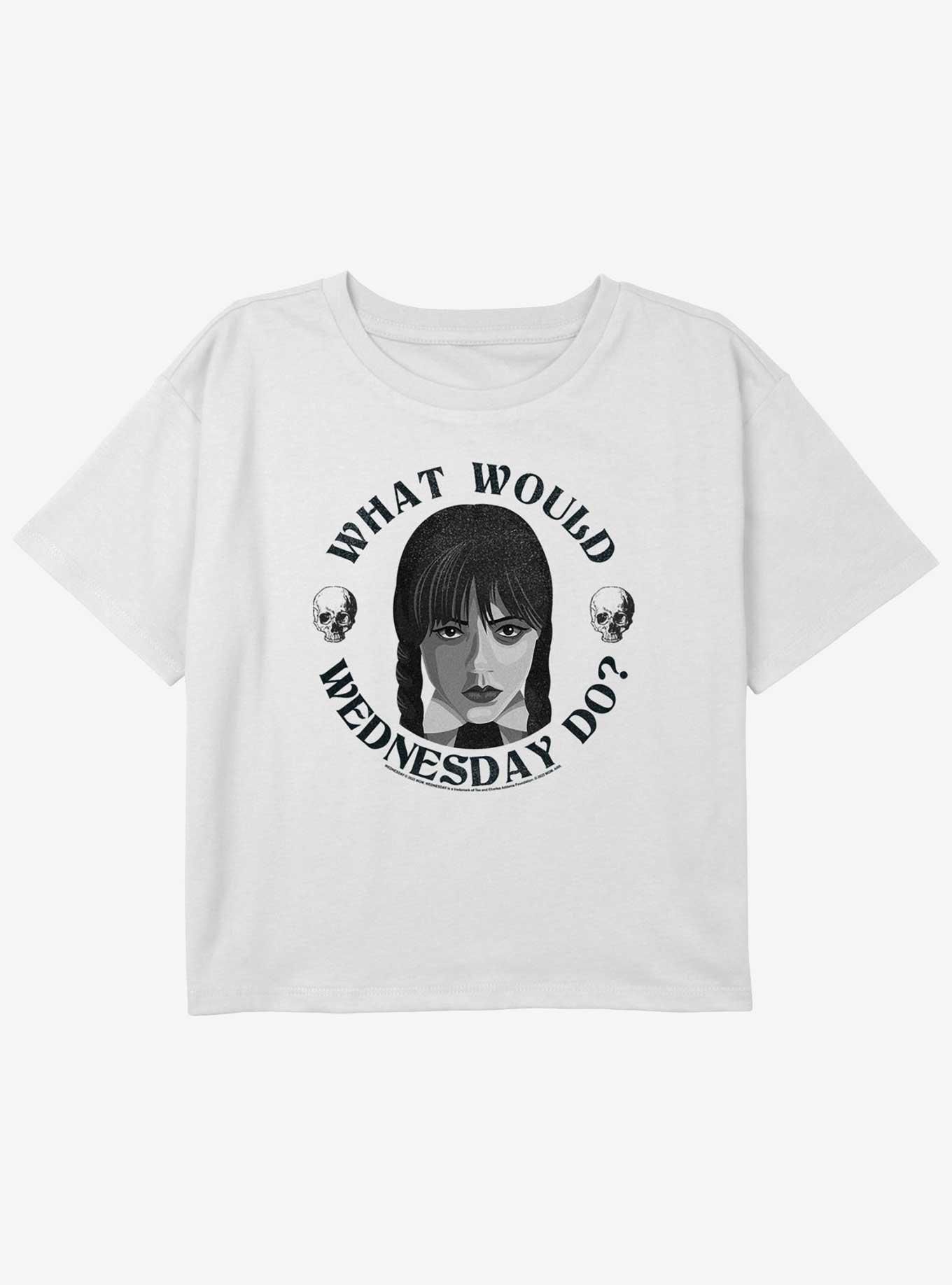 Wednesday What Would Wednesday Do Youth Girls Boxy Crop T-Shirt, WHITE, hi-res