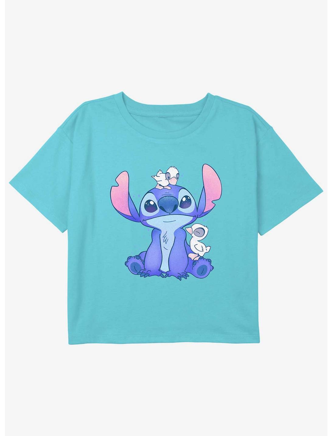 Disney Lilo & Stitch Cute Ducks Youth Girls Boxy Crop T-Shirt, BLUE, hi-res