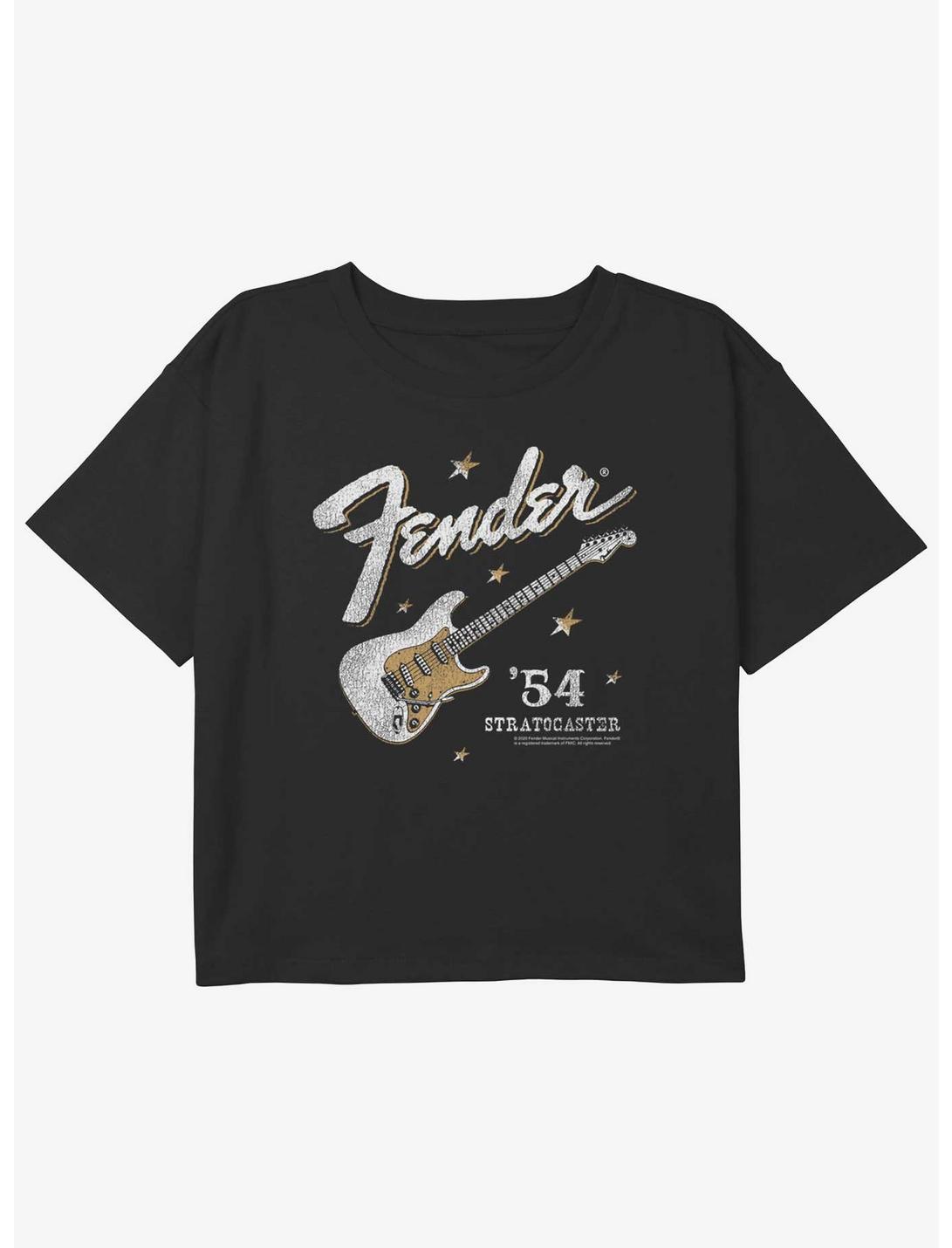 Fender Western Startocaster Youth Girls Boxy Crop T-Shirt, BLACK, hi-res