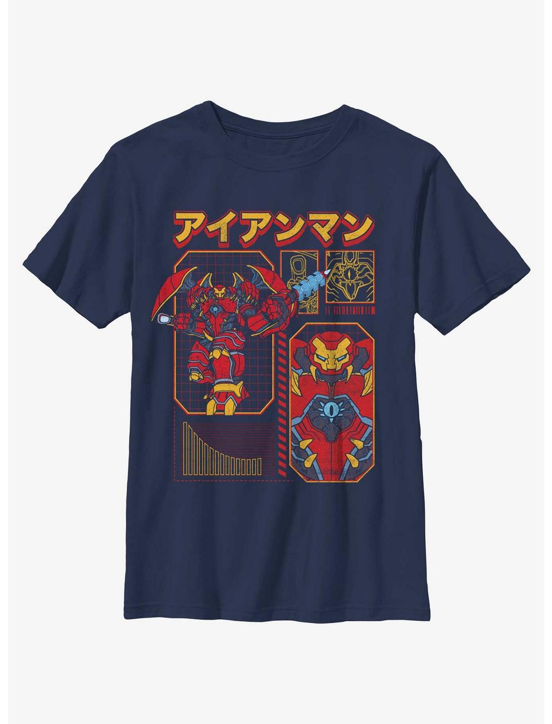 Marvel Avengers Iron Man Japanese Writing Youth T-Shirt, NAVY, hi-res