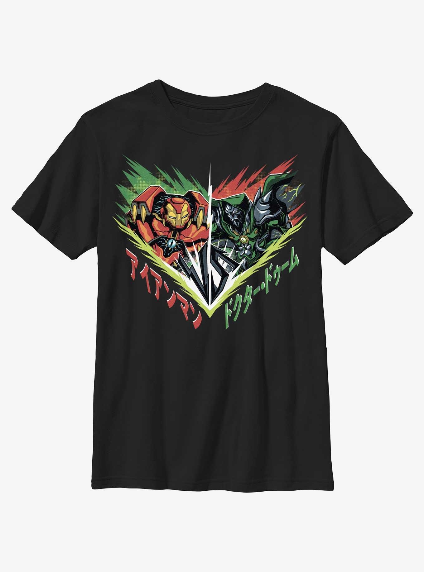 Marvel Avengers Iron Man Battle Fight Japanese Writing Youth T-Shirt, , hi-res