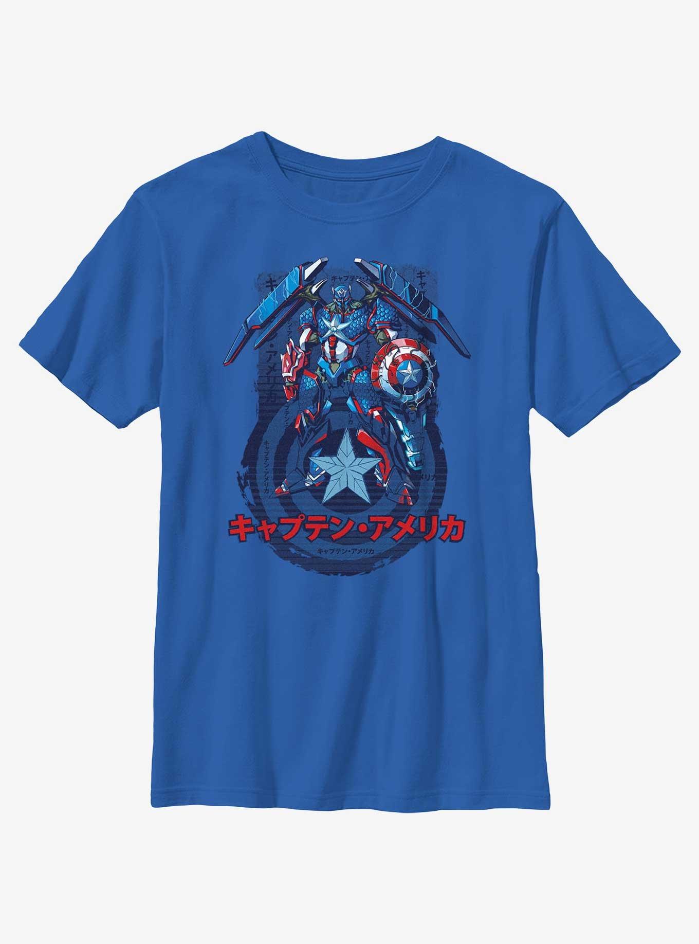 Marvel Avengers Captain America Japanese Writing Youth T-Shirt, ROYAL, hi-res