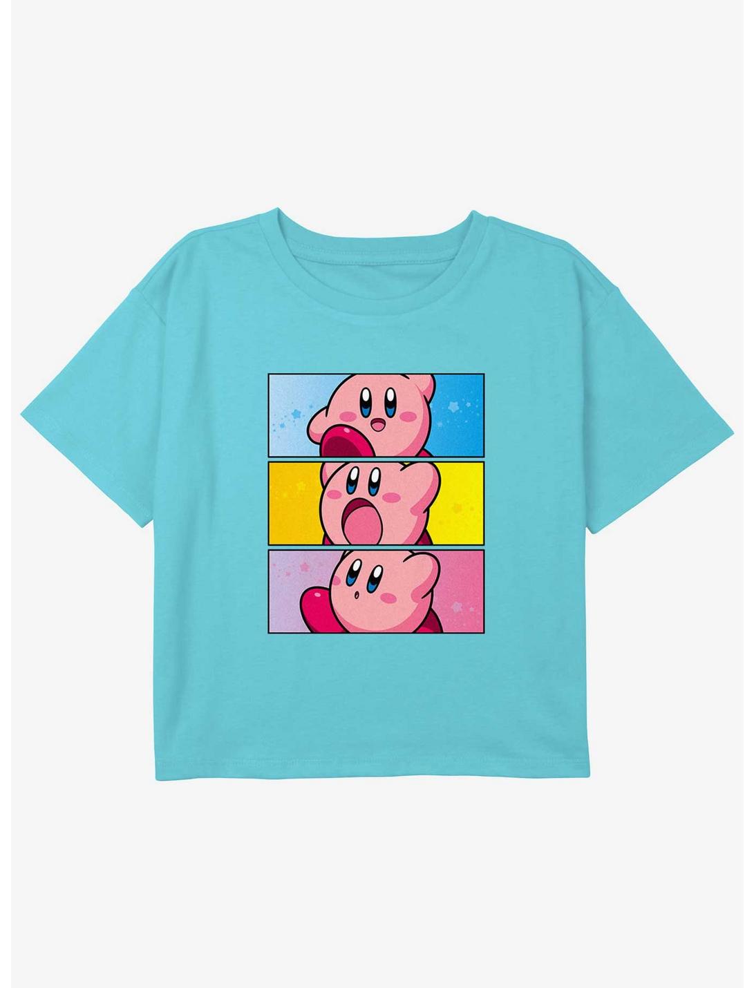 Kirby Panel Stack Youth Girls Boxy Crop T-Shirt, BLUE, hi-res