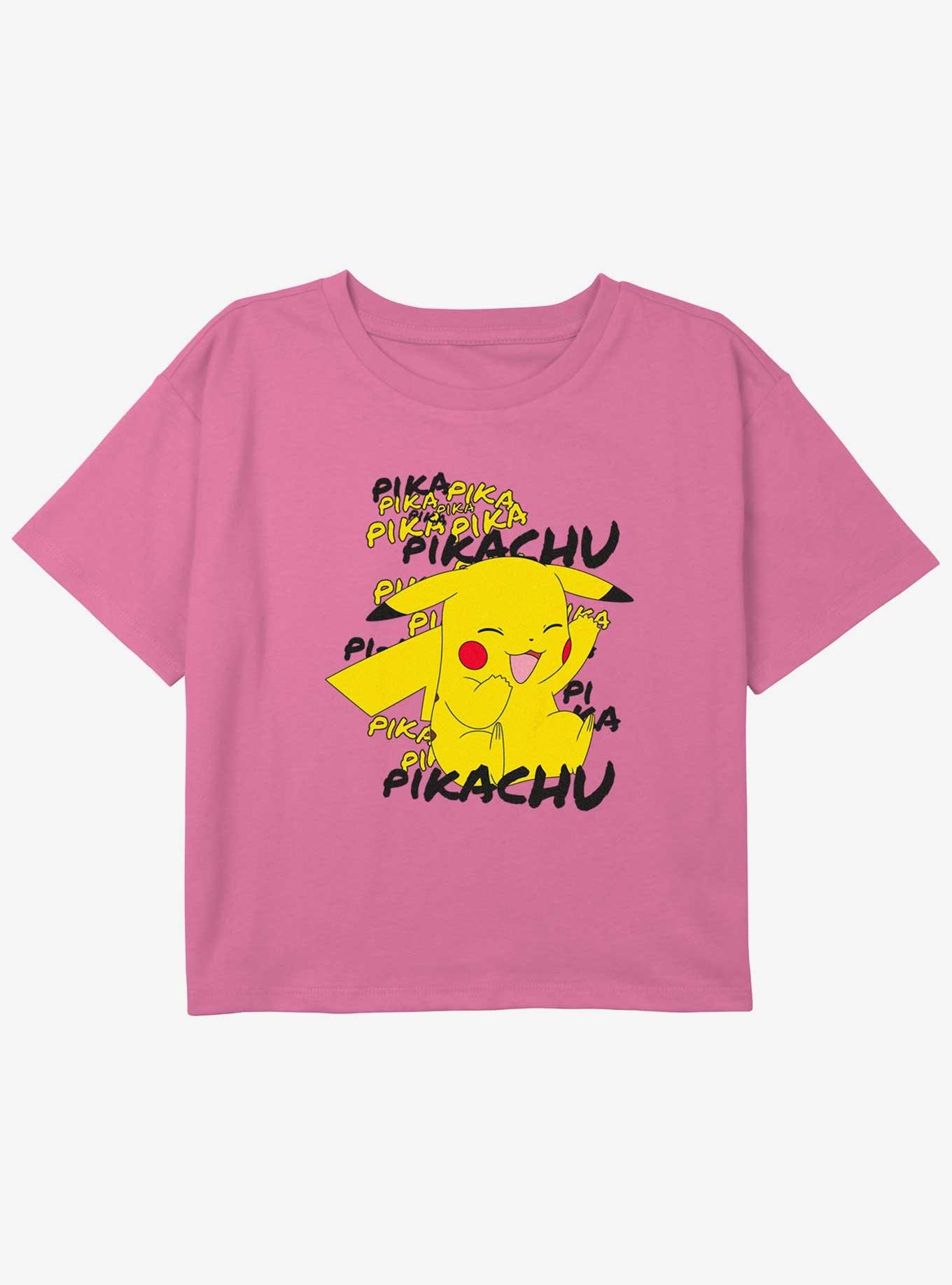 Pokemon Pikachu Cracks A Joke Youth Girls Boxy Crop T-Shirt, PINK, hi-res