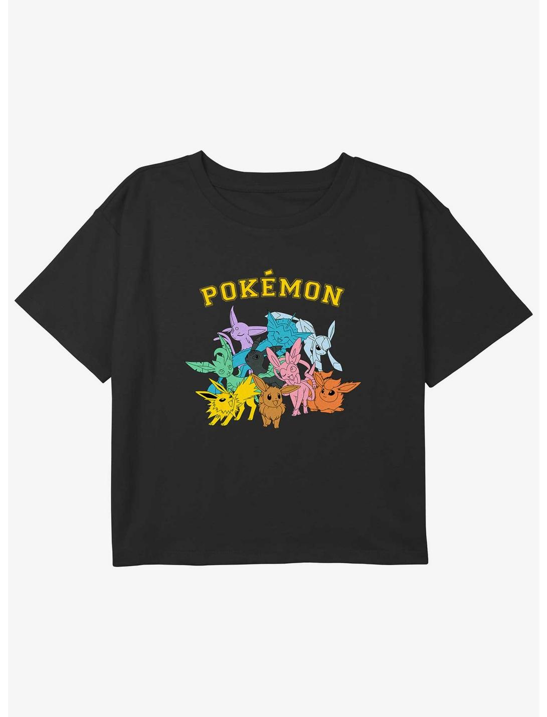 Pokemon Gotta Catch Eeveelutions Youth Girls Boxy Crop T-Shirt, BLACK, hi-res