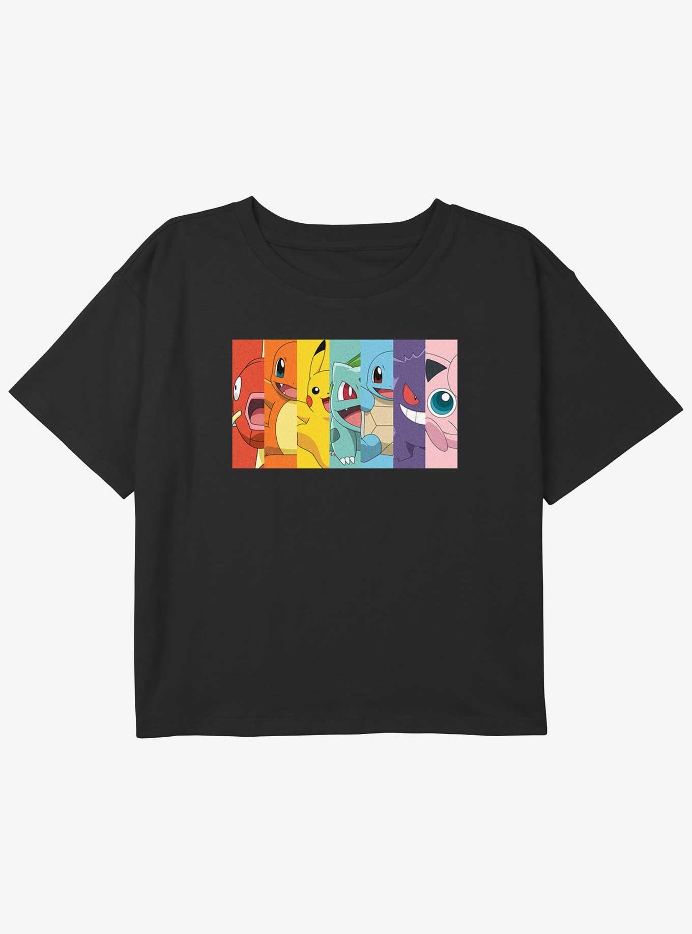 Pokemon Rainbow Split Face Youth Girls Boxy Crop T-Shirt, BLACK, hi-res