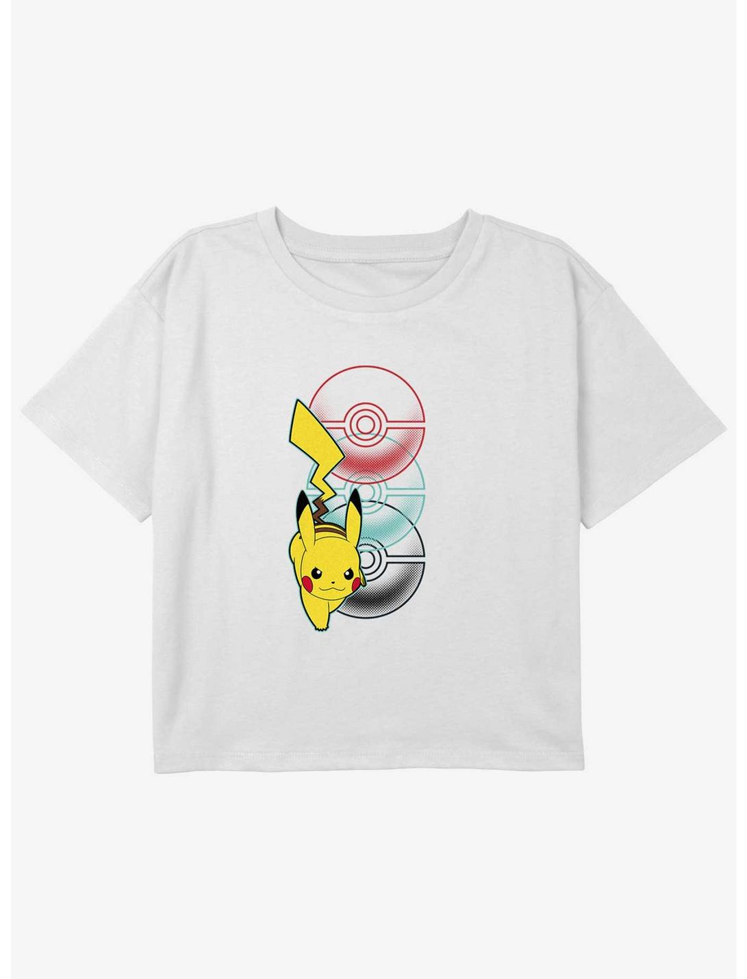 Pokemon Pikachu Bounce Youth Girls Boxy Crop T-Shirt, WHITE, hi-res