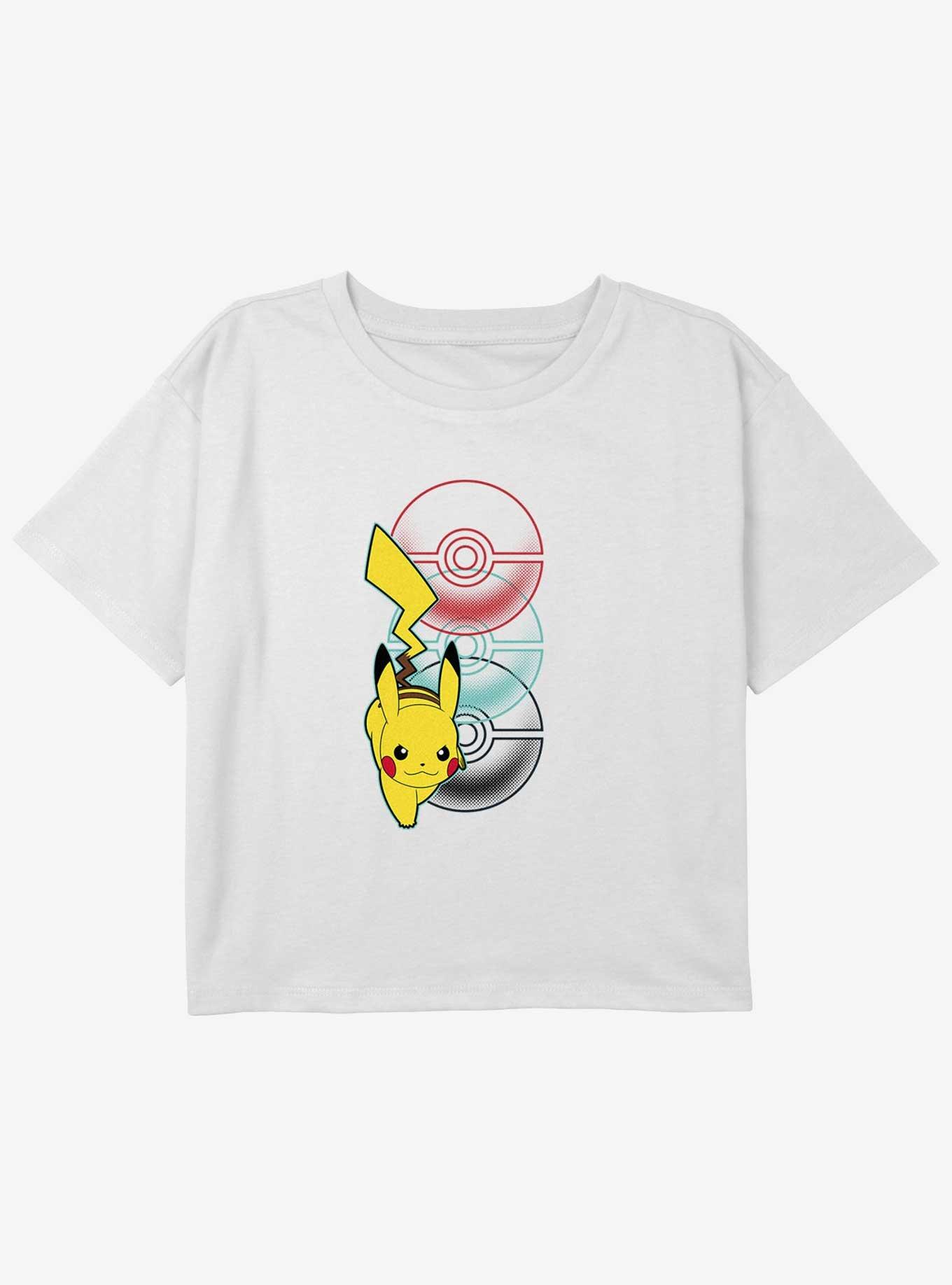 Pokemon Pikachu Bounce Youth Girls Boxy Crop T-Shirt, WHITE, hi-res