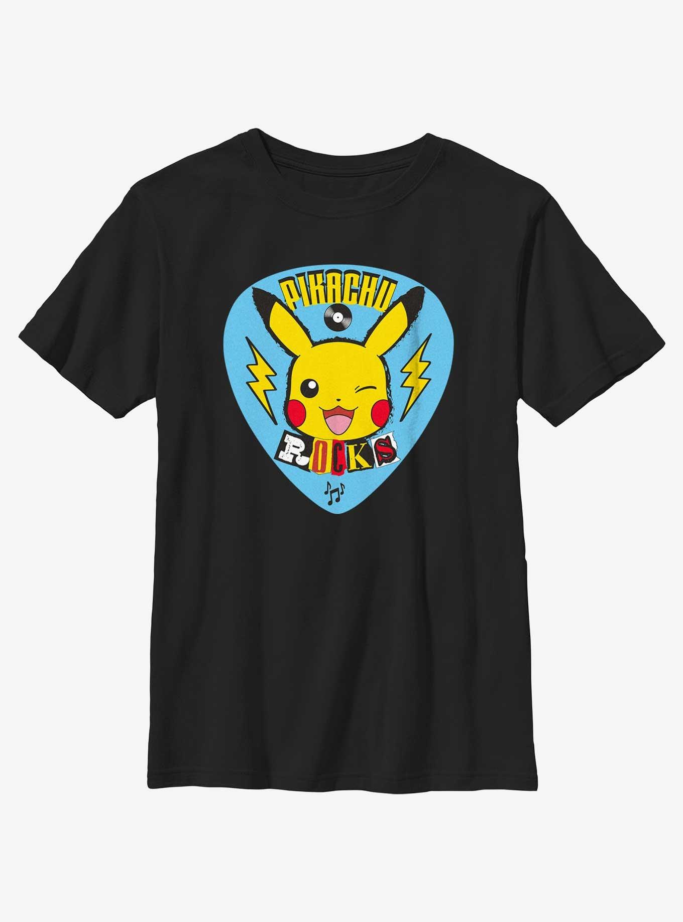 Pokemon Pikachu Rocks Guitar Pick Youth T-Shirt, BLACK, hi-res