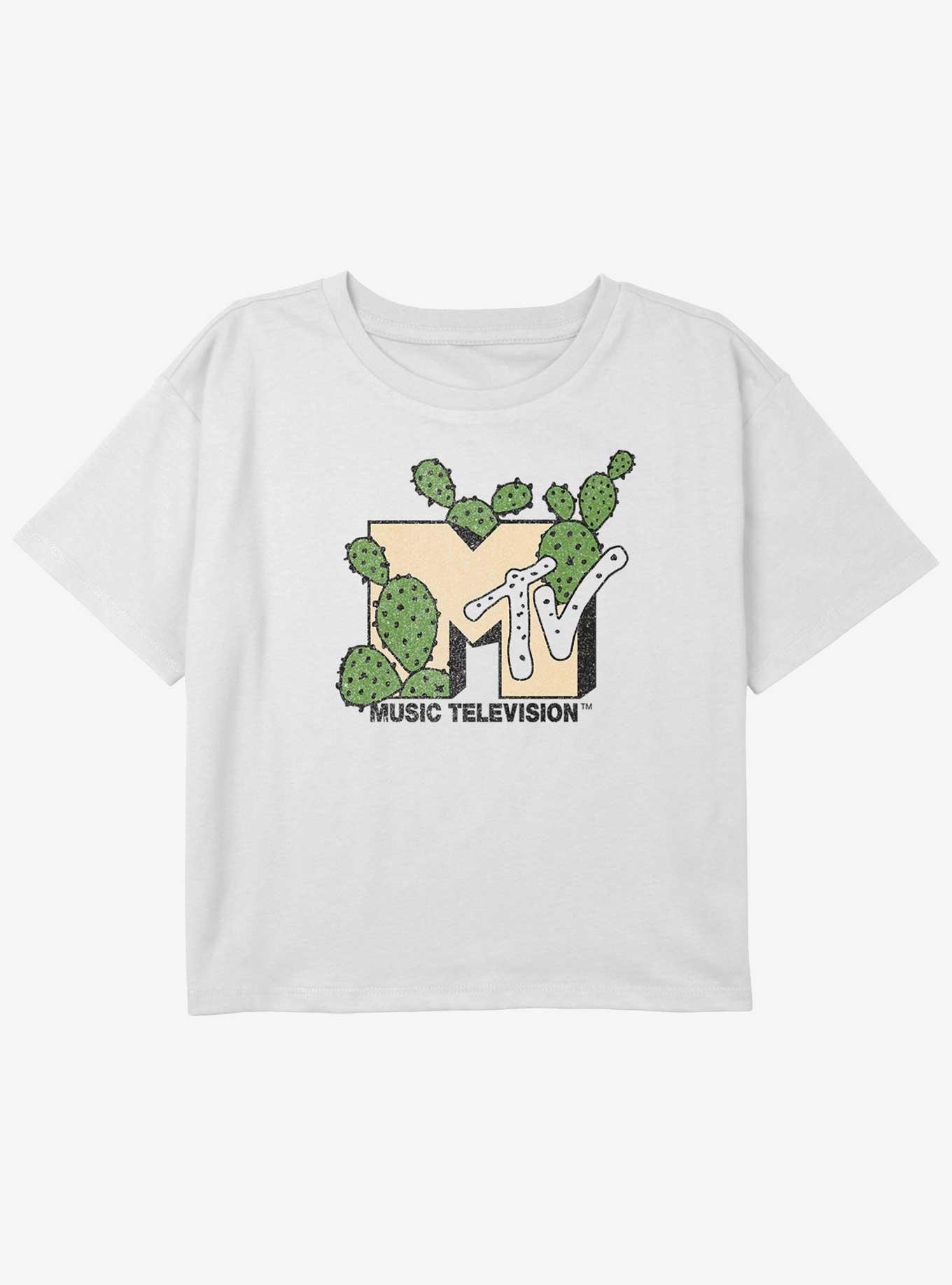 MTV Succulents Logo Youth Girls Boxy Crop T-Shirt, WHITE, hi-res