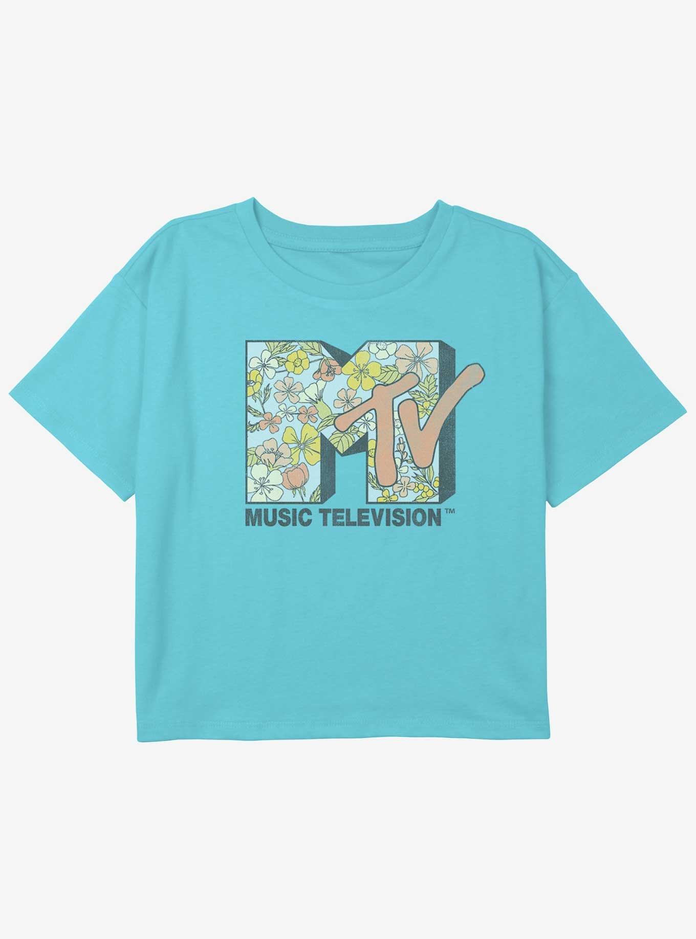 MTV Floral Logo Youth Girls Boxy Crop T-Shirt, , hi-res