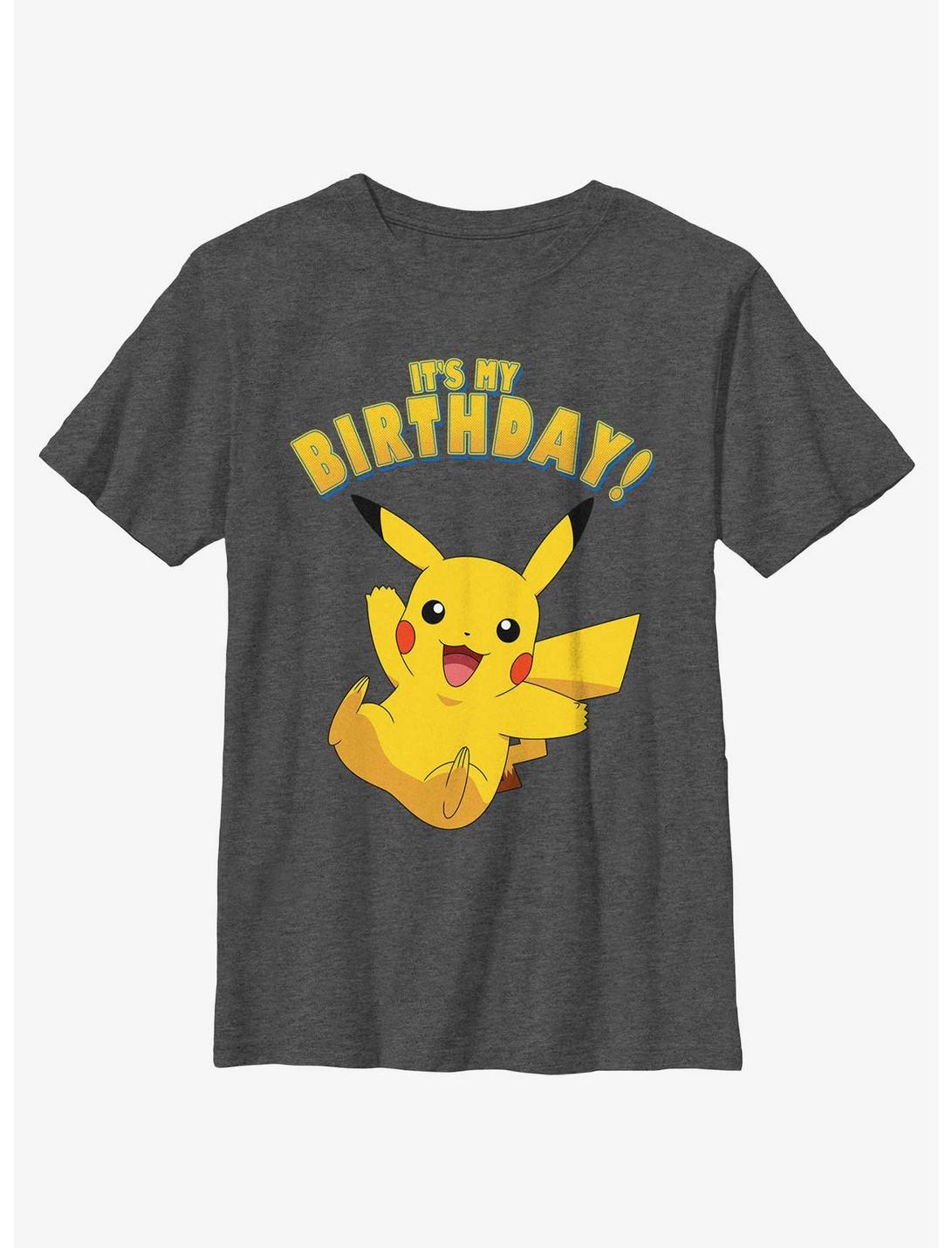Pokemon Pikachu Birthday Party Youth T-Shirt, CHAR HTR, hi-res