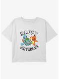 Pokemon Happy Birthday Starter Party Youth Girls Boxy Crop T-Shirt, WHITE, hi-res