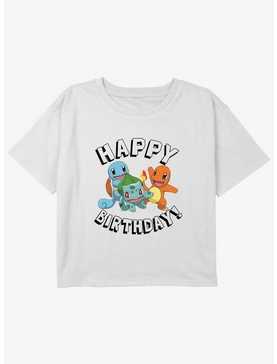 Pokemon Happy Birthday Starter Party Youth Girls Boxy Crop T-Shirt, , hi-res