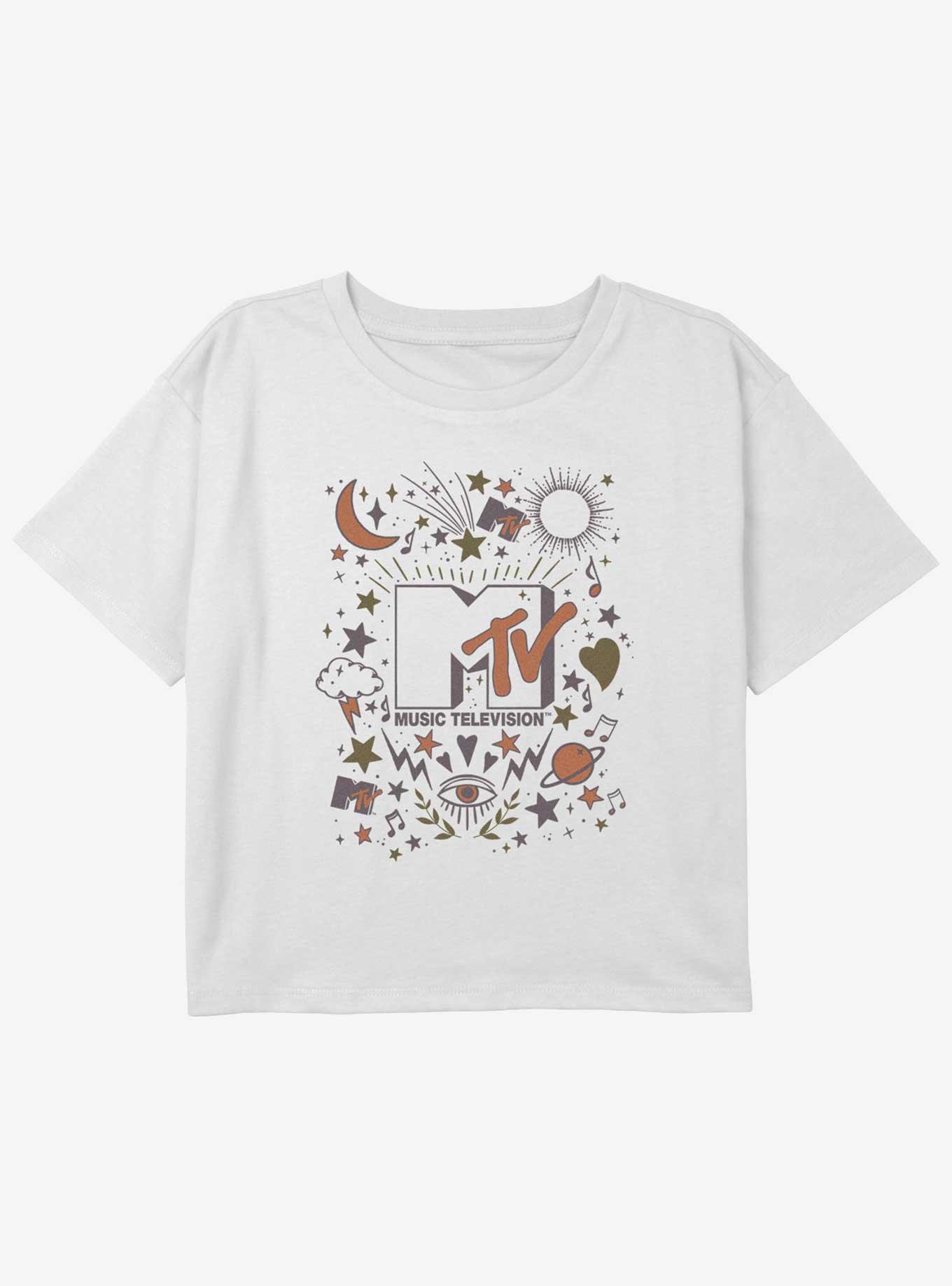 MTV Mystical Collage Logo Youth Girls Boxy Crop T-Shirt