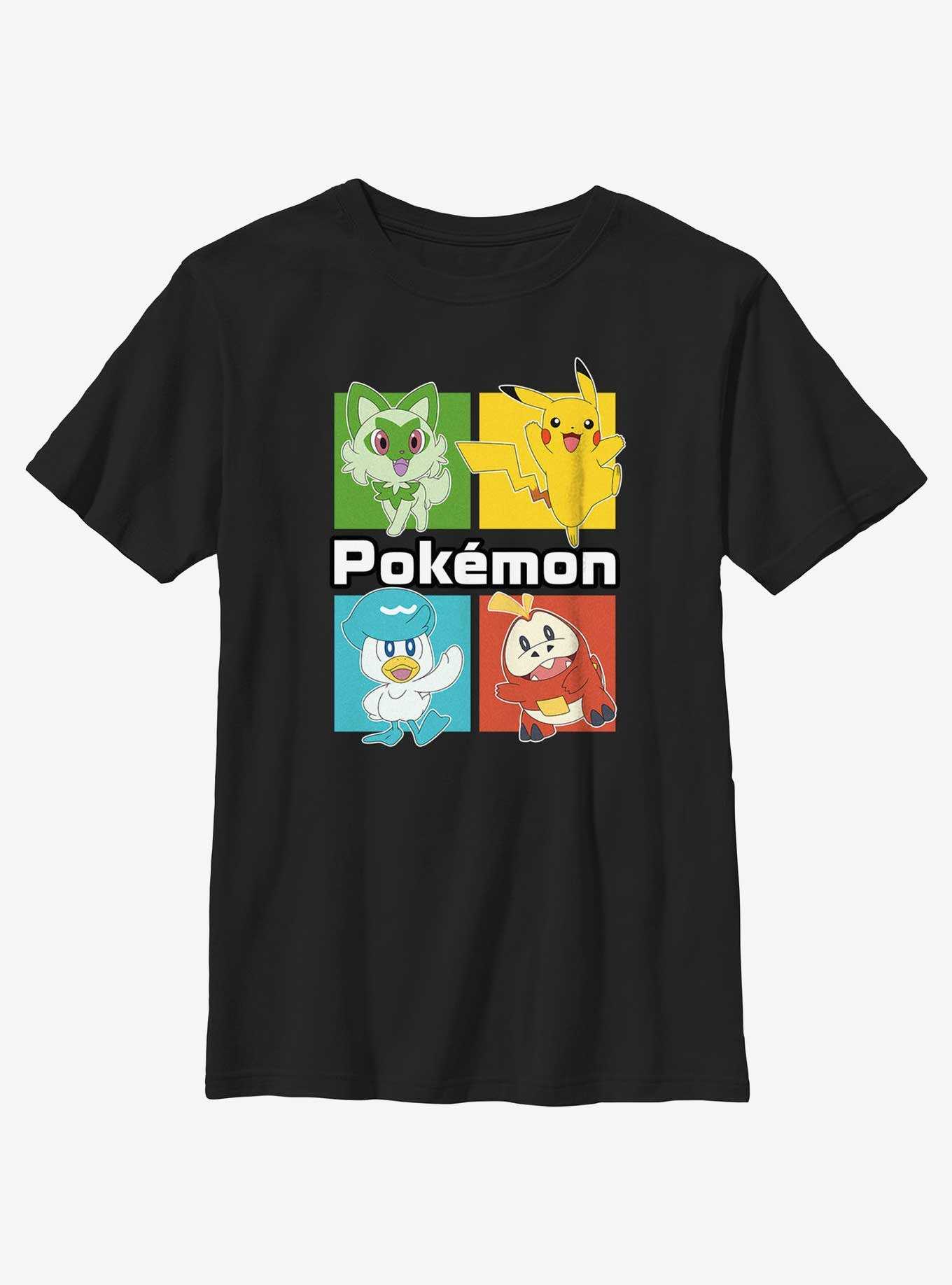 Pokemon Newest Starters Sprigatito, Pikachu, Quaxly, and Fuecoco Youth T-Shirt, , hi-res